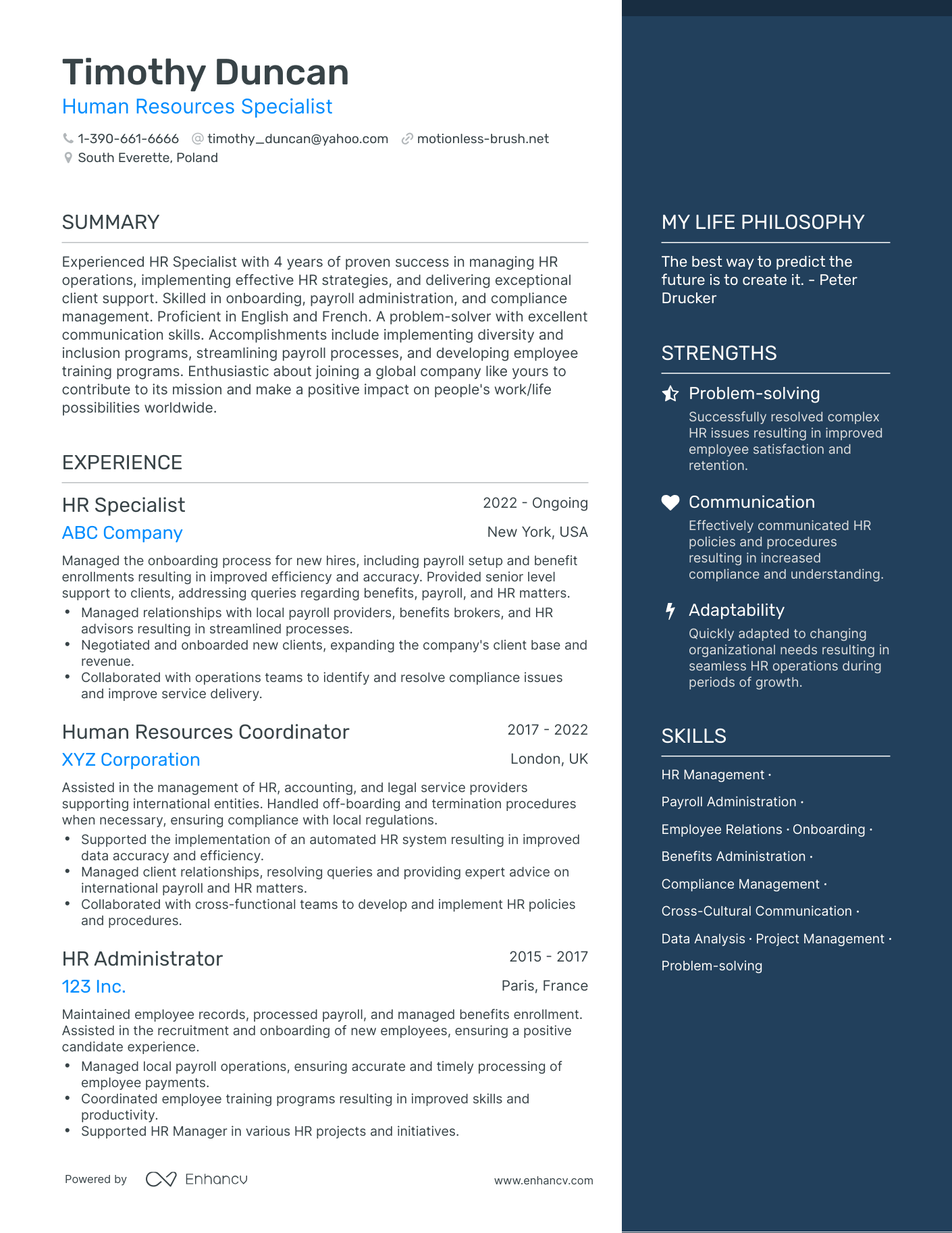 Human Resources Specialist resume example