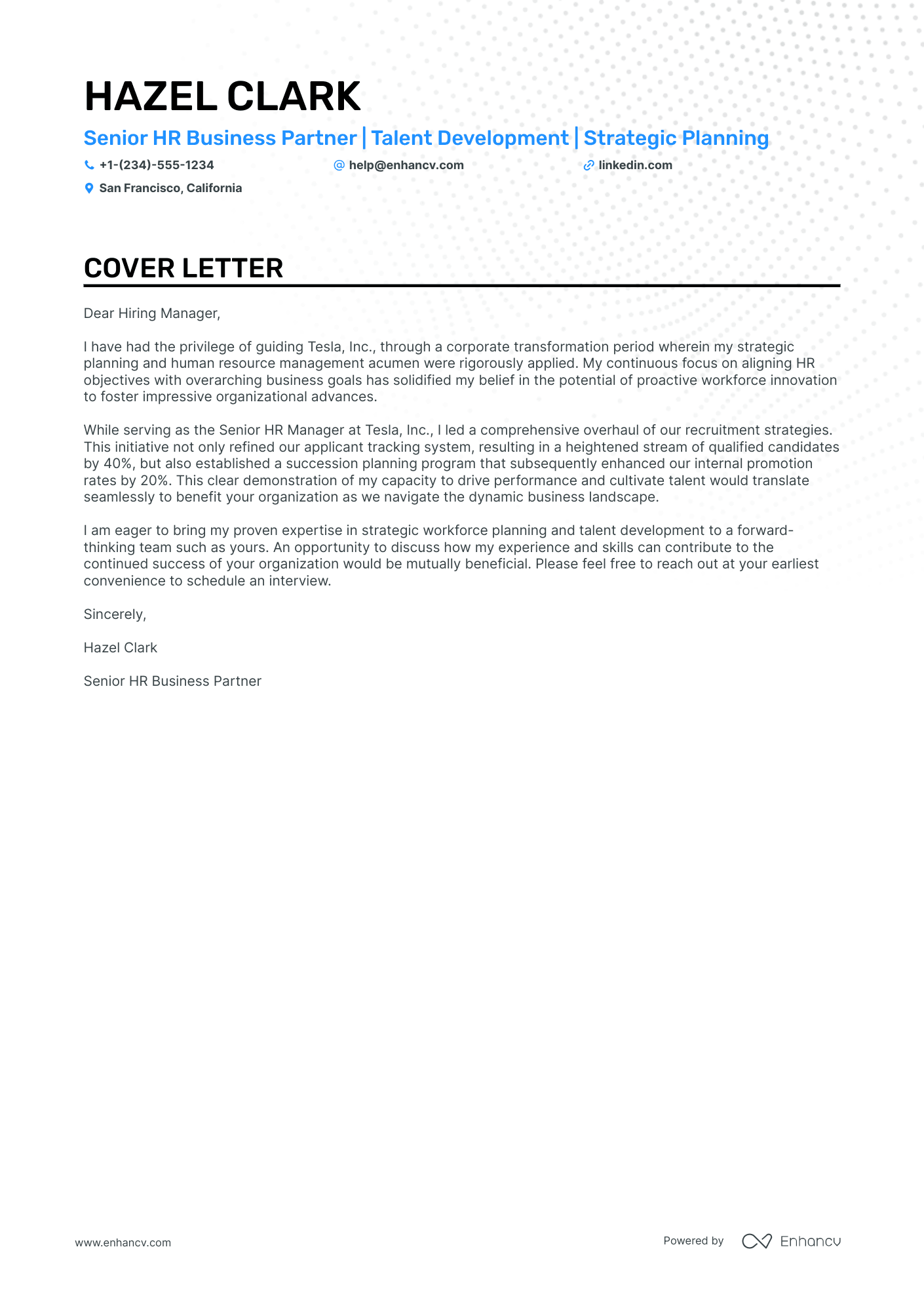 HR Business Partner cover letter