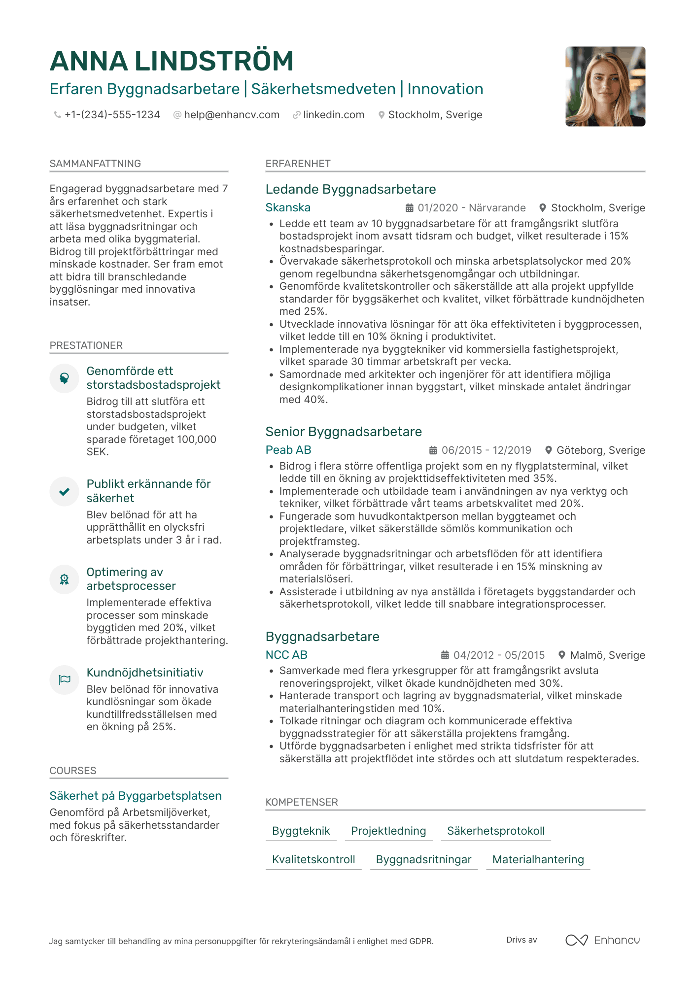 Byggnadsarbetare CV