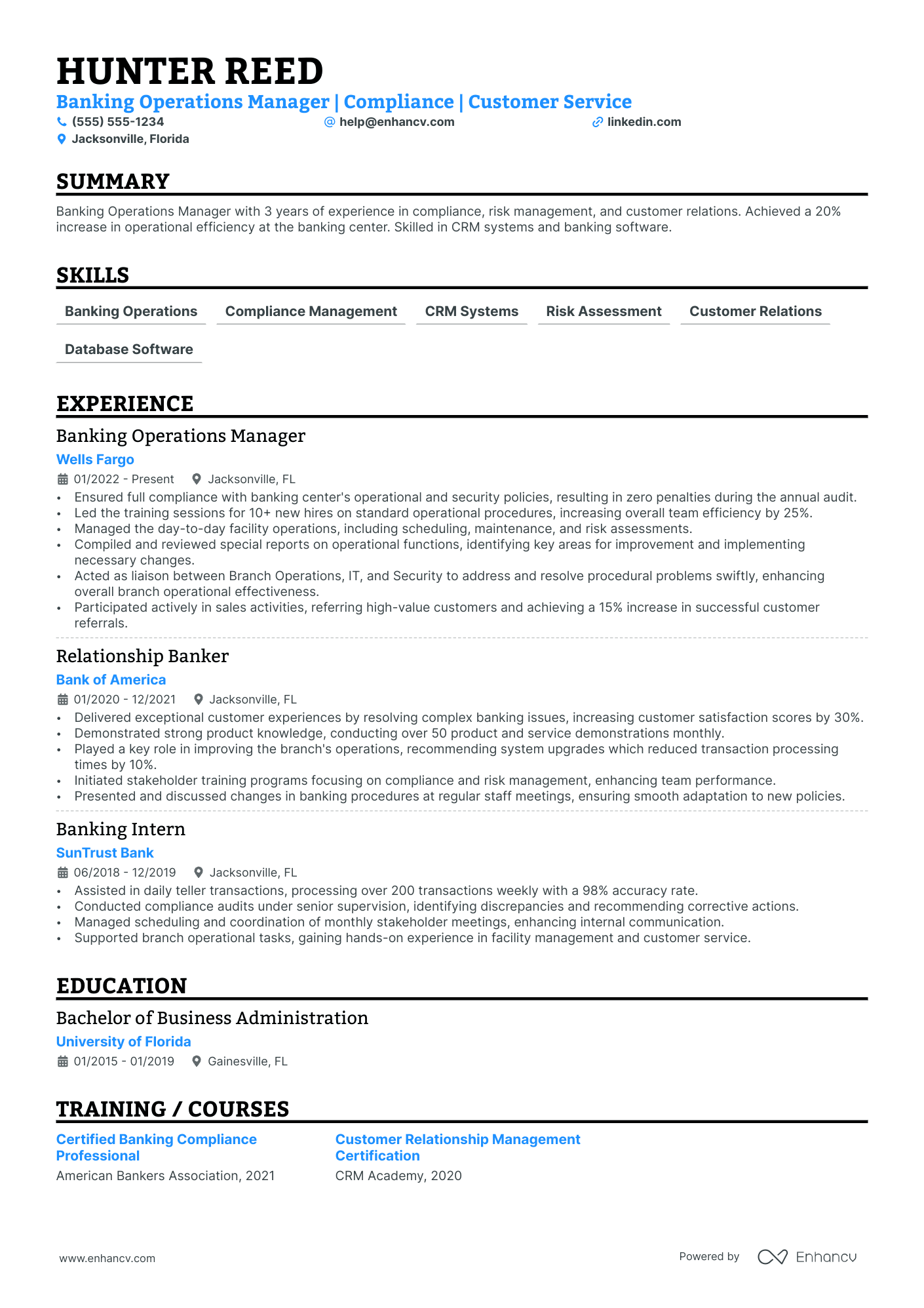 Bank Teller Operations Specialist resume example