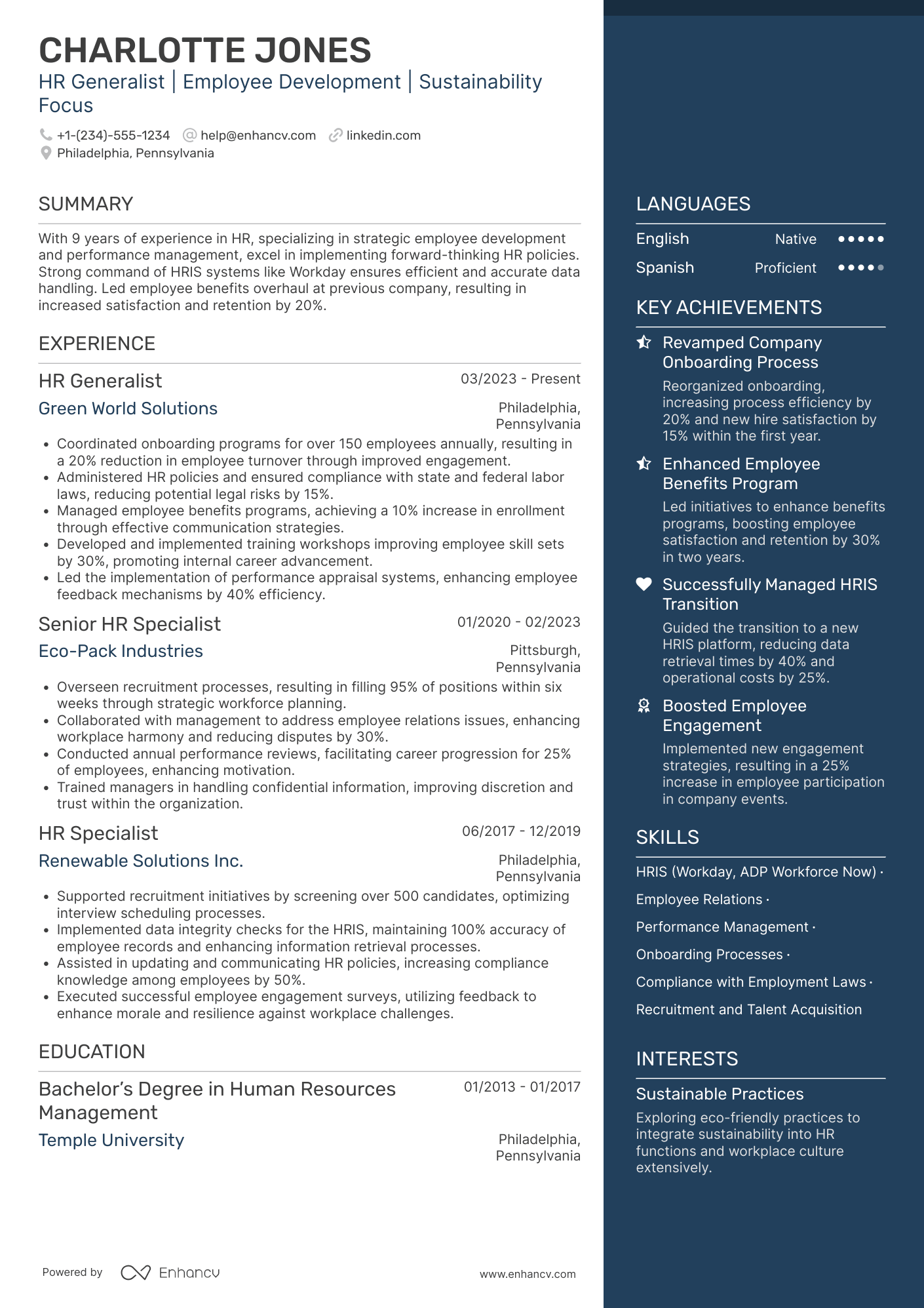 HR Generalist resume example