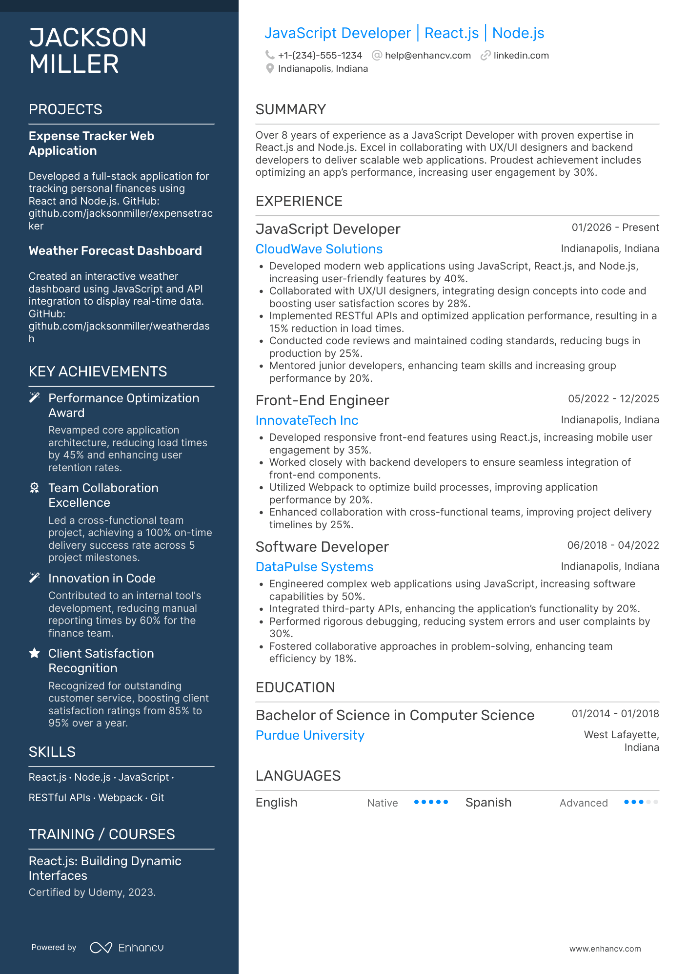 Javascript Developer resume example