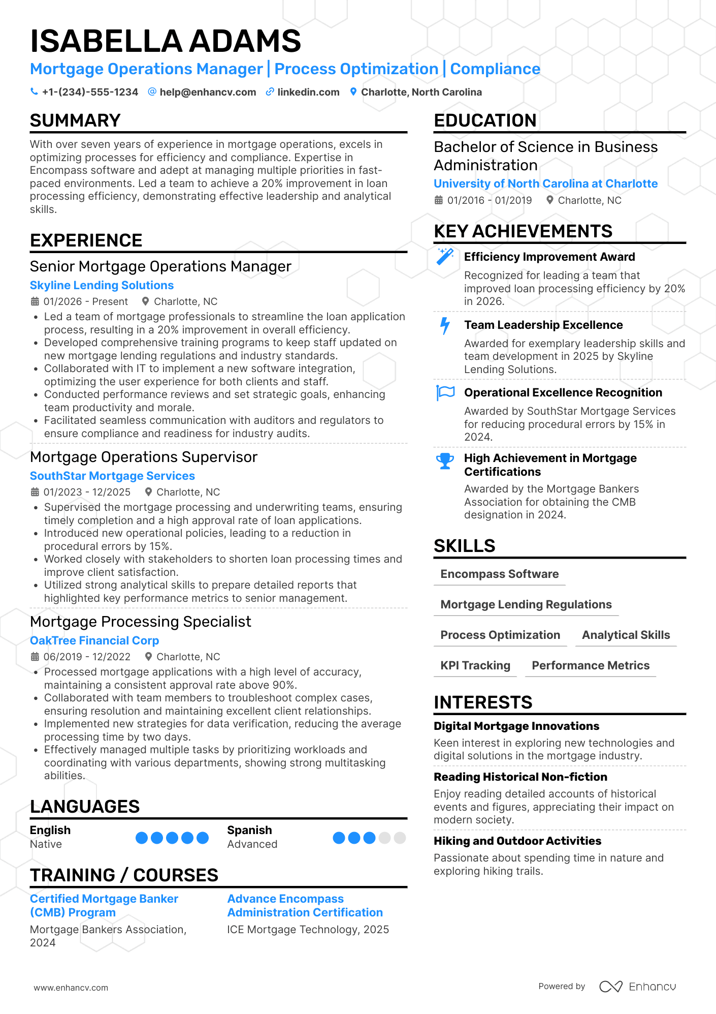 Mortgage Operations Manager resume example