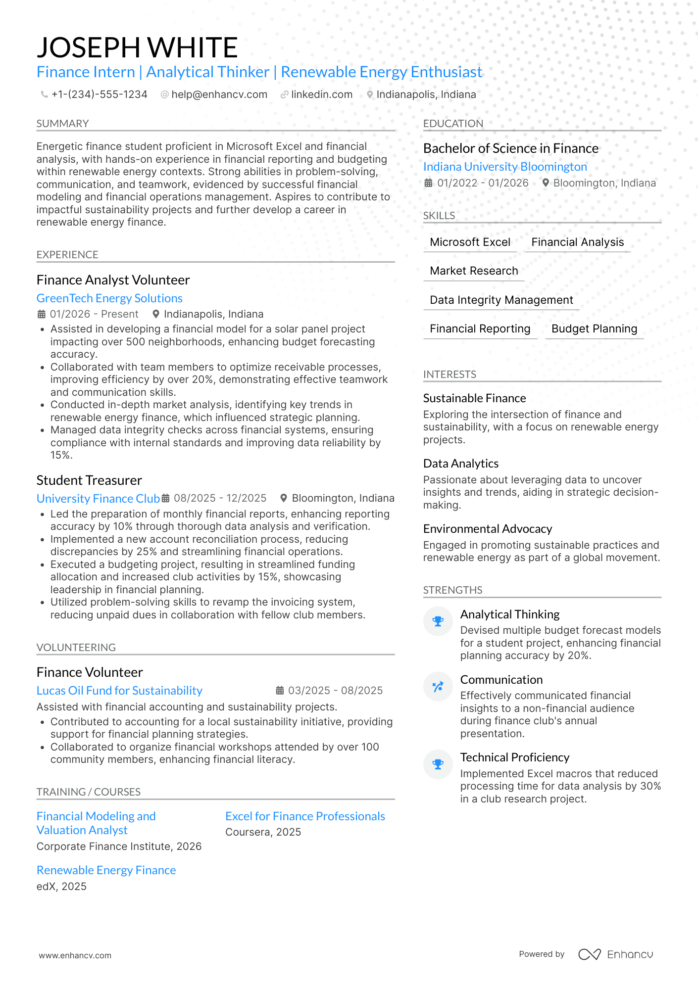 Finance Intern resume example