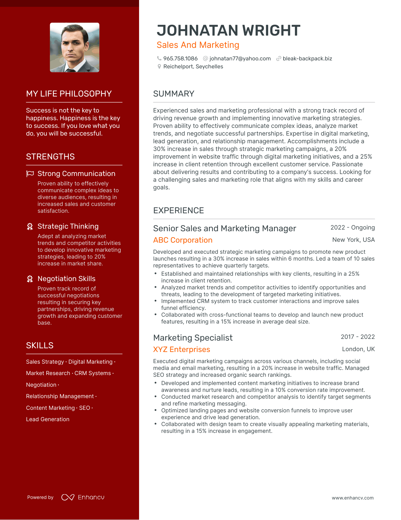 Creative Sales And Marketing Resume Example