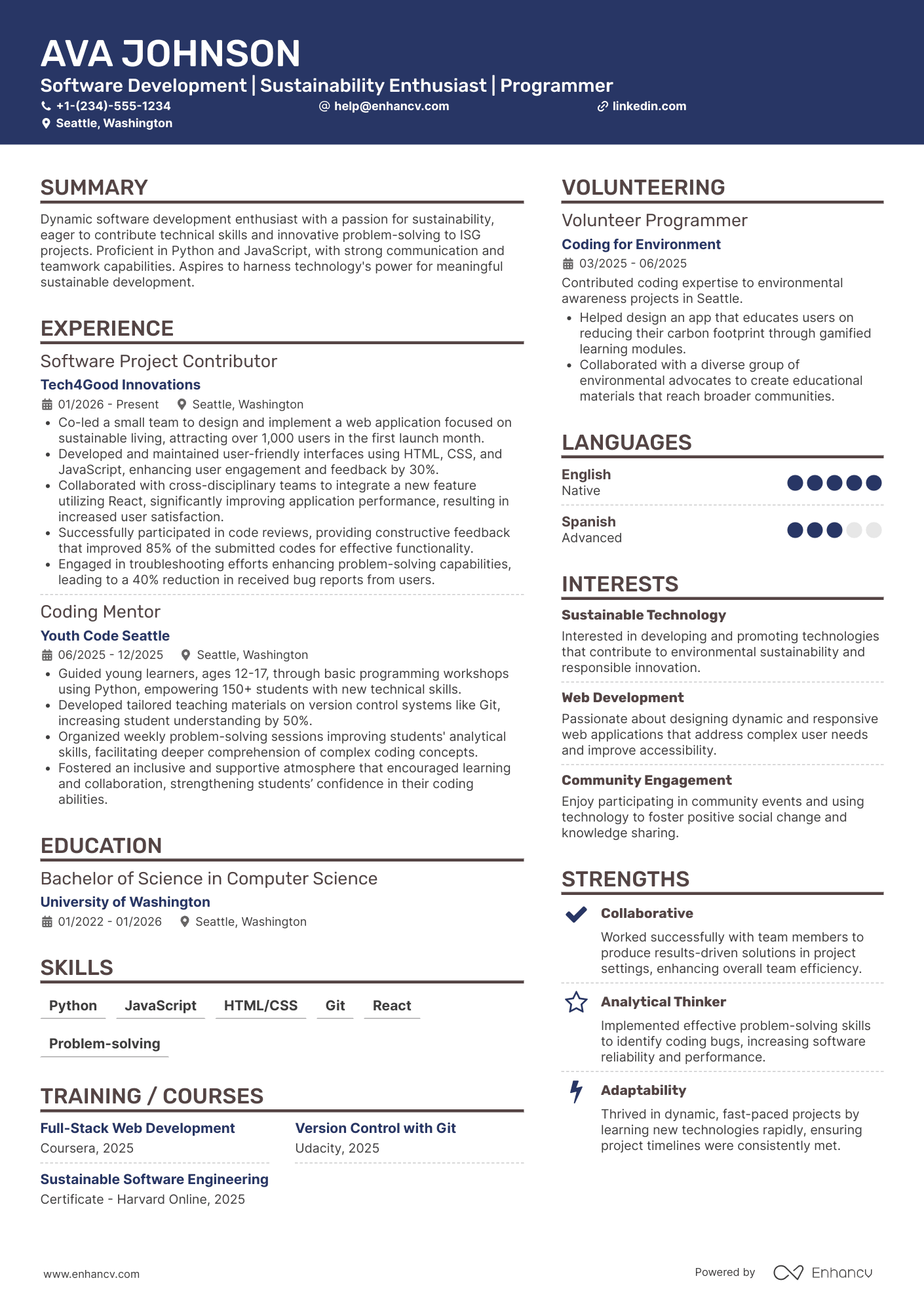 Intern resume example