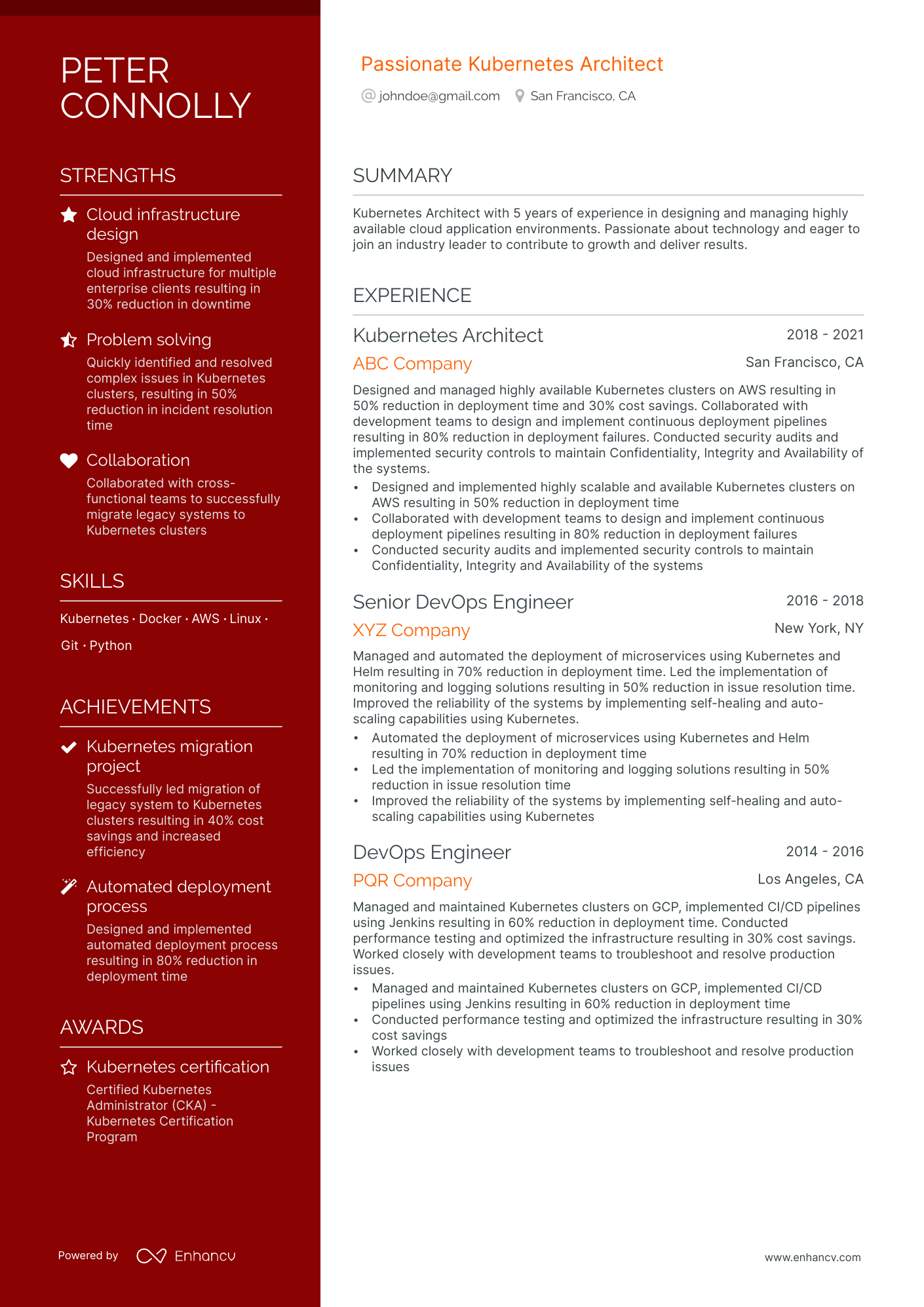 kubernetes resume example