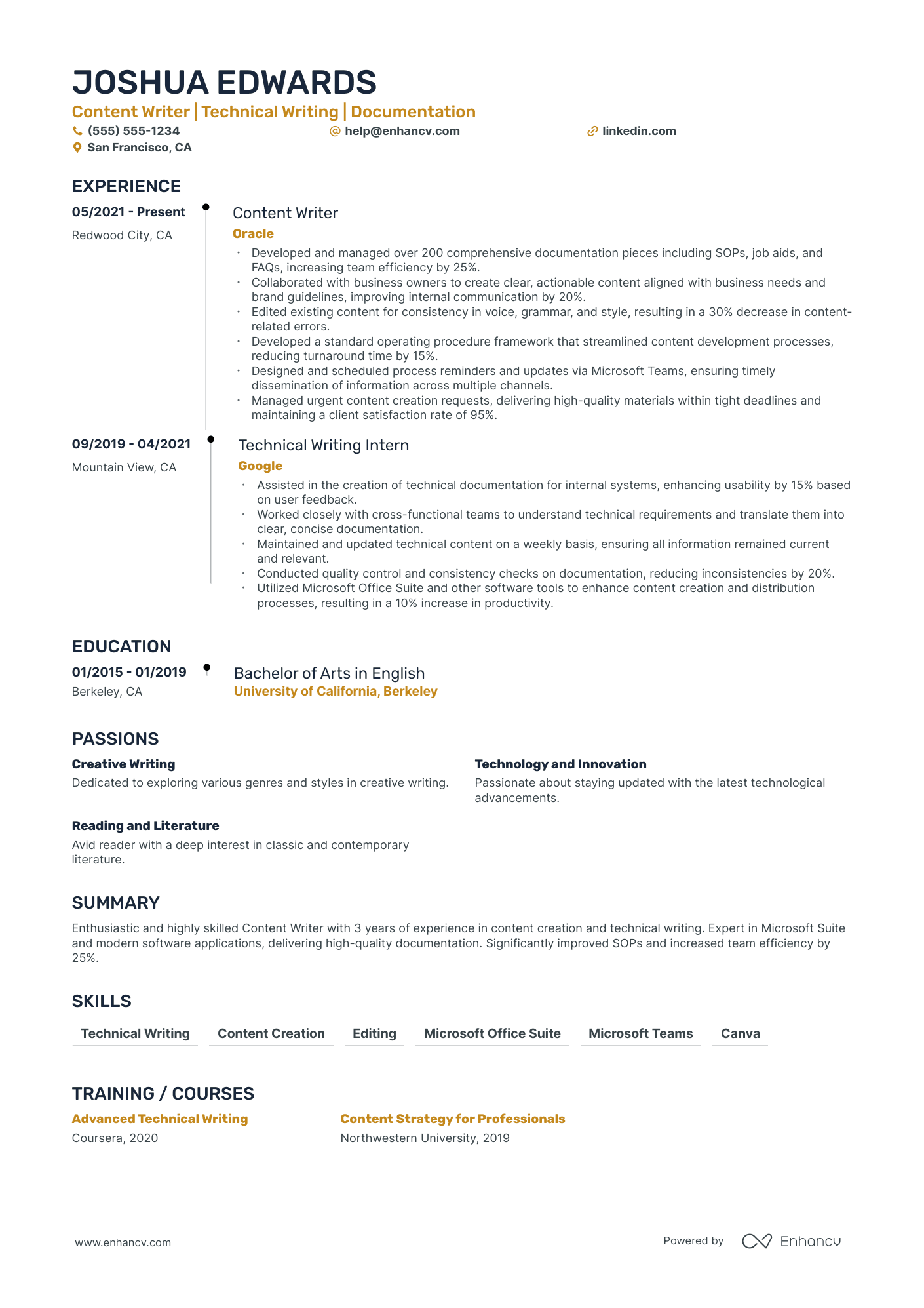 Content Writer Team Lead resume example