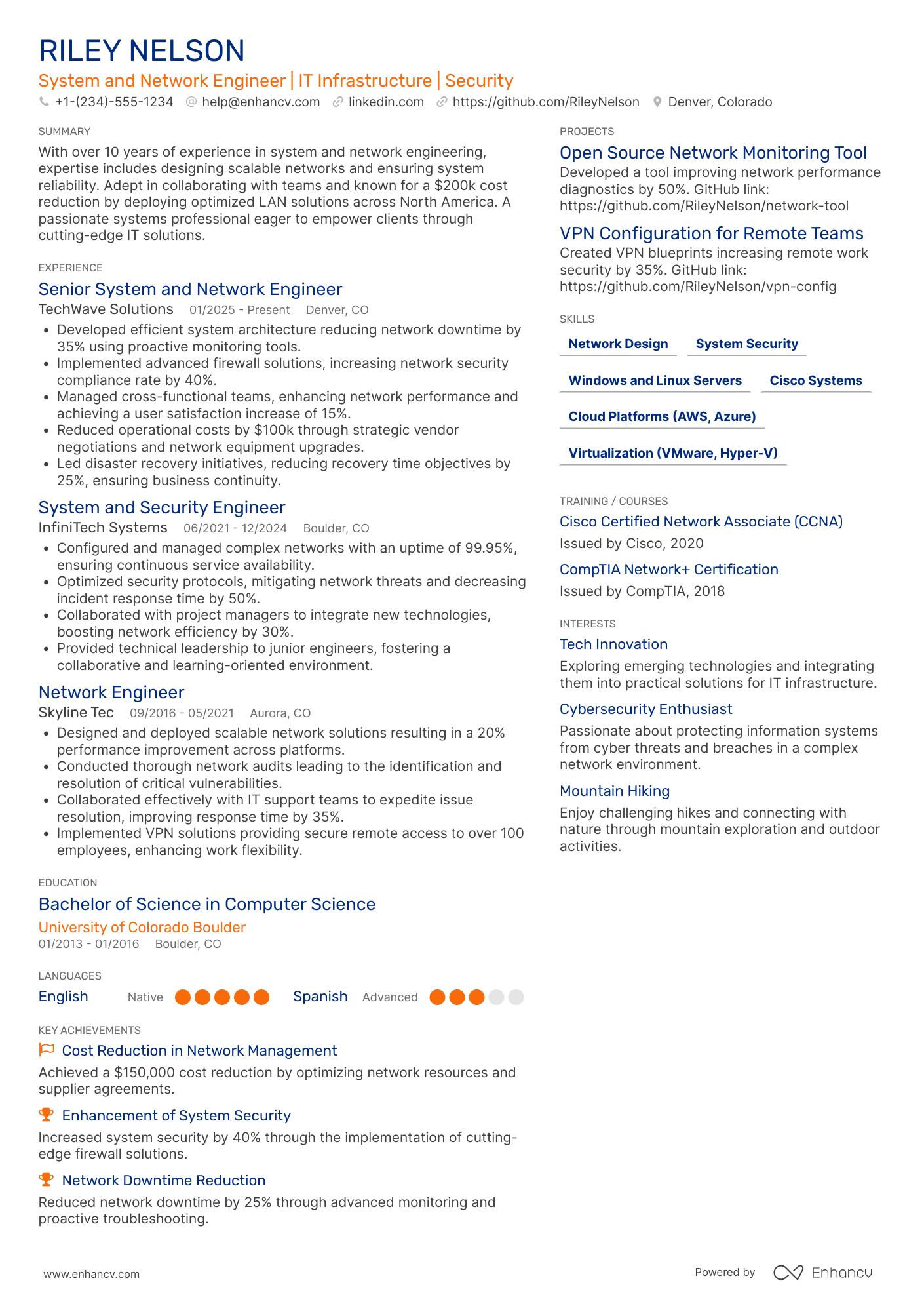 System And Network Engineer resume example