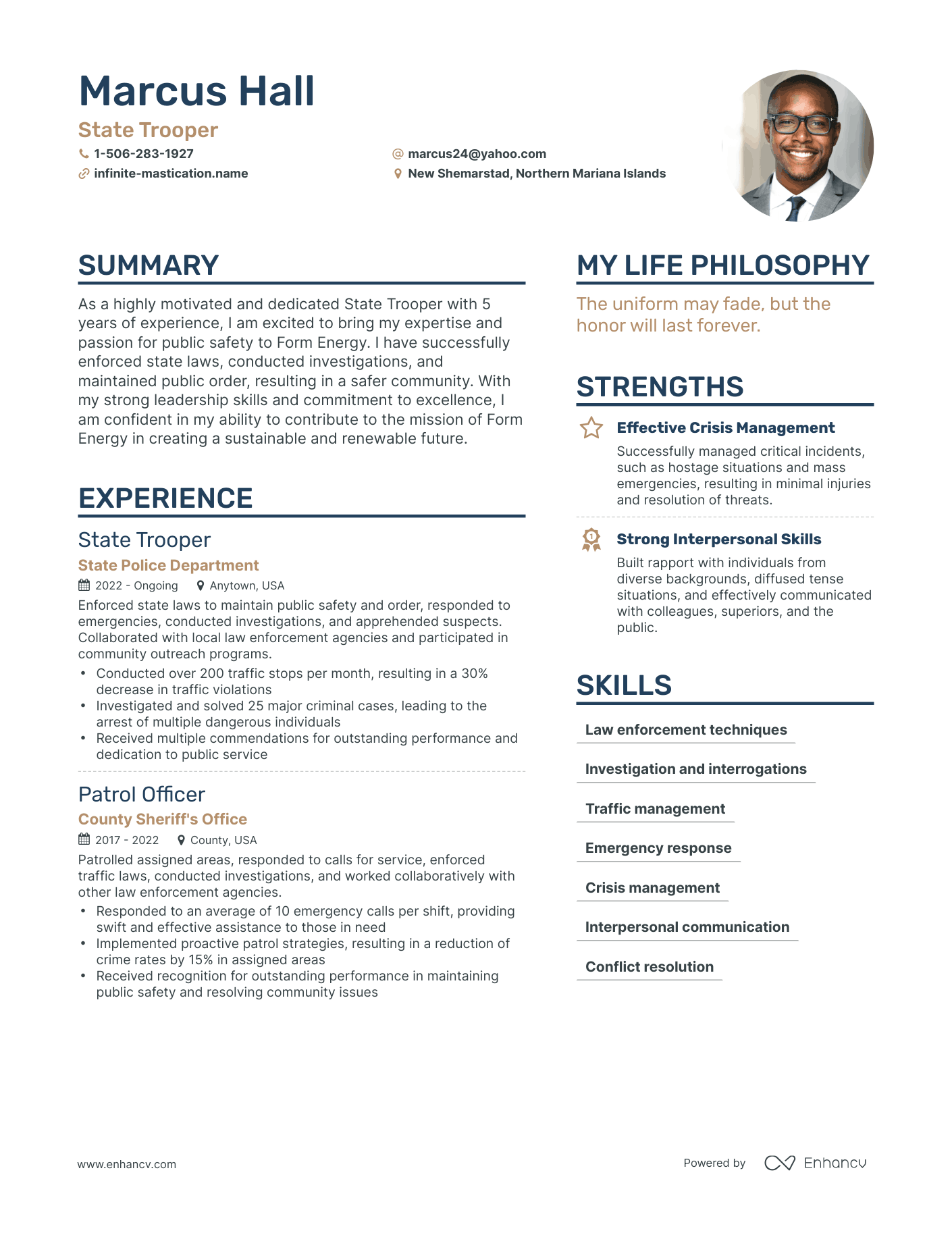 State Trooper resume example