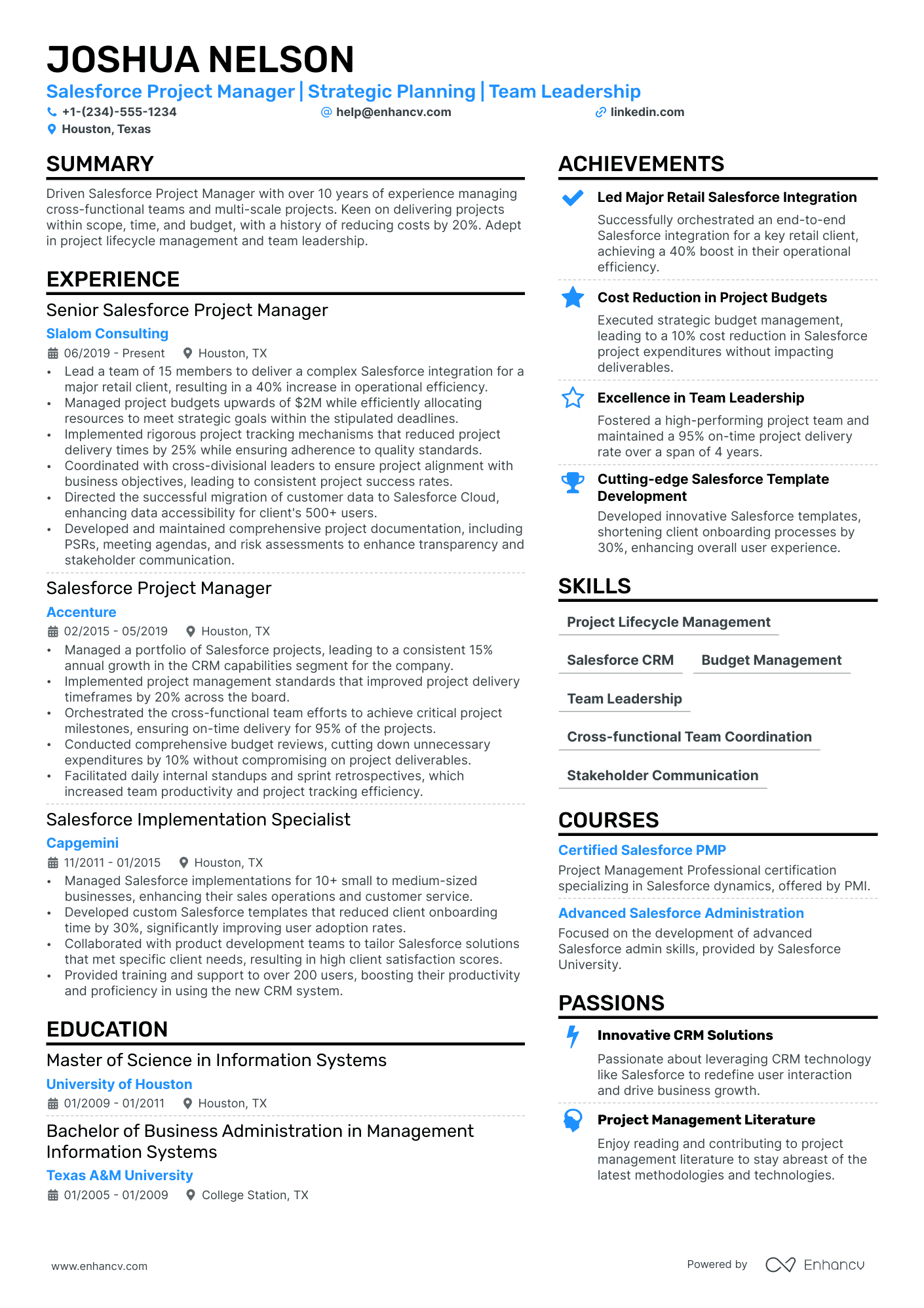 Salesforce Project Manager resume example