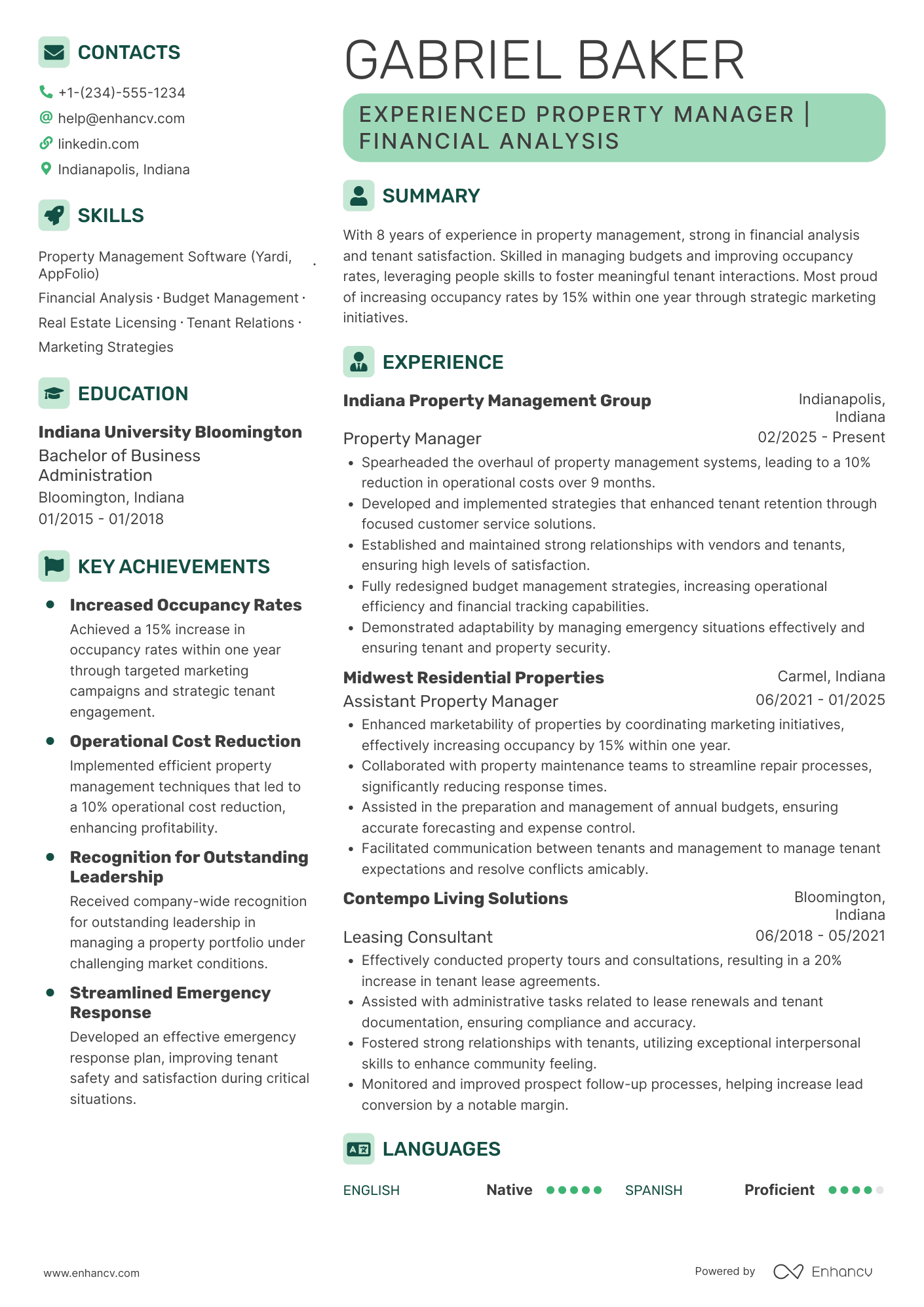 Property Manager resume example