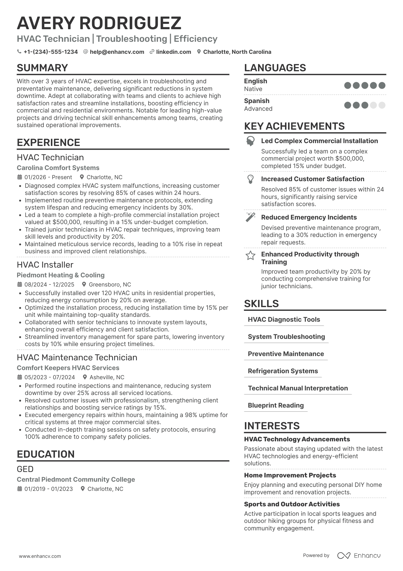 HVAC resume example