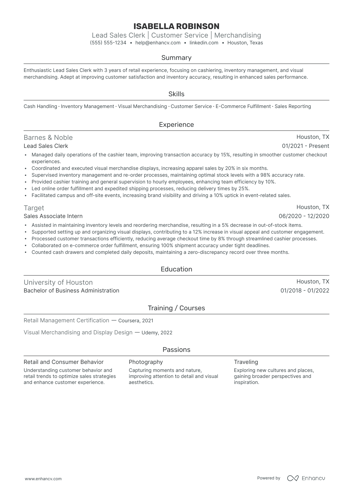 Lead Sales Clerk resume example