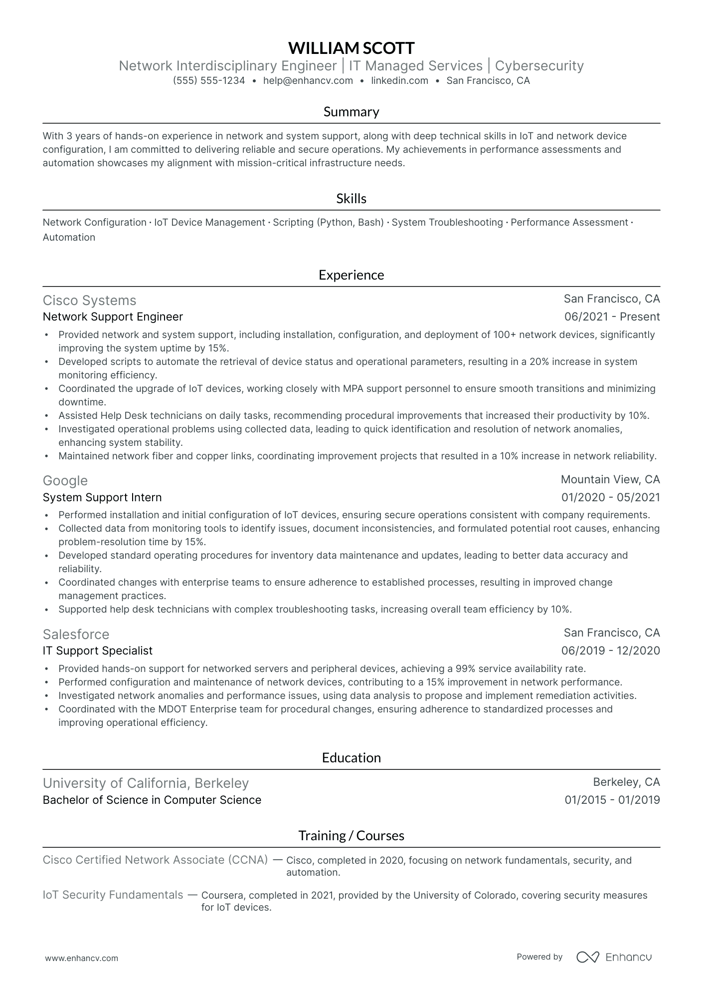 Network Performance Engineer resume example