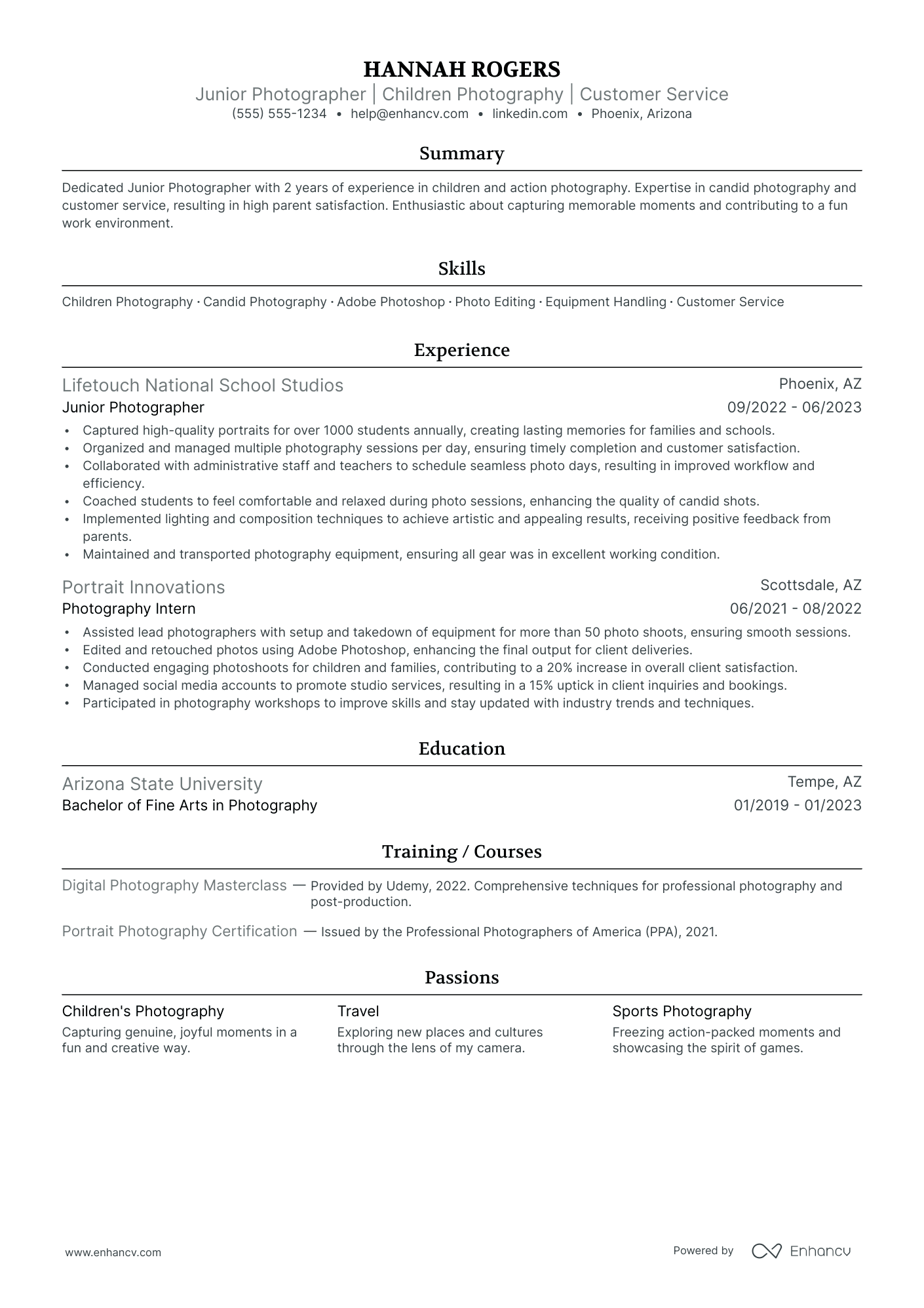 Studio Photographer resume example