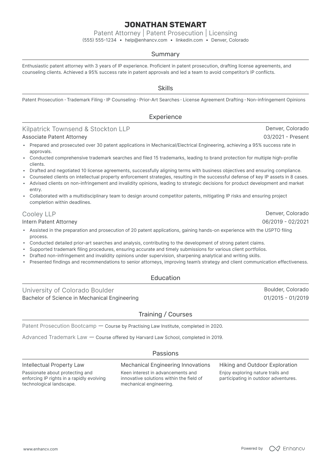 Patent Lawyer resume example