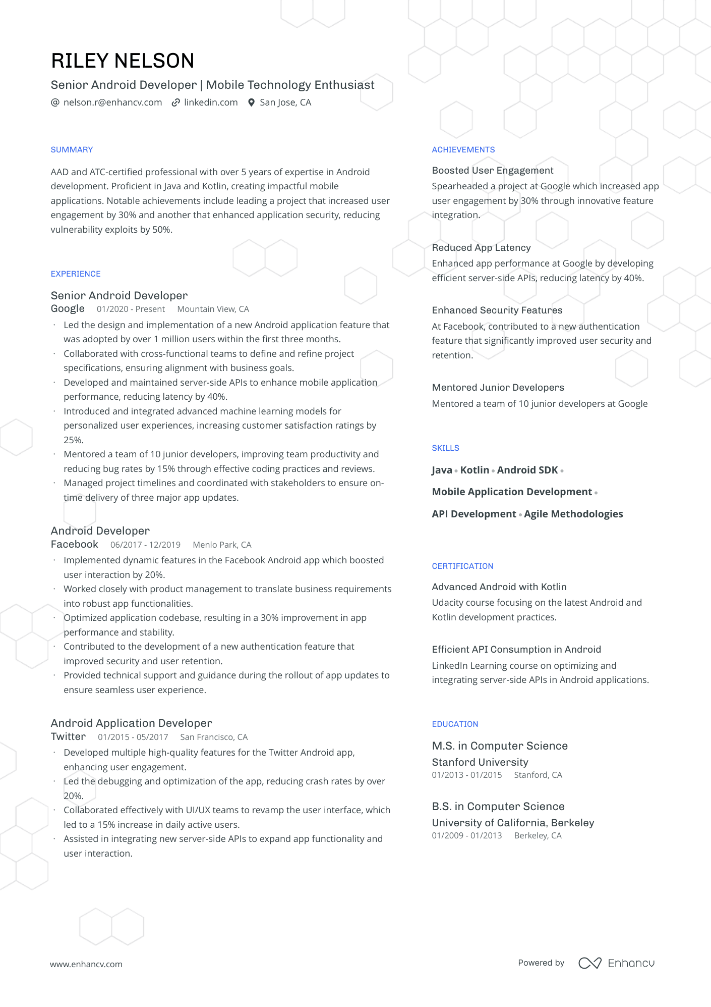 Android Developer resume example