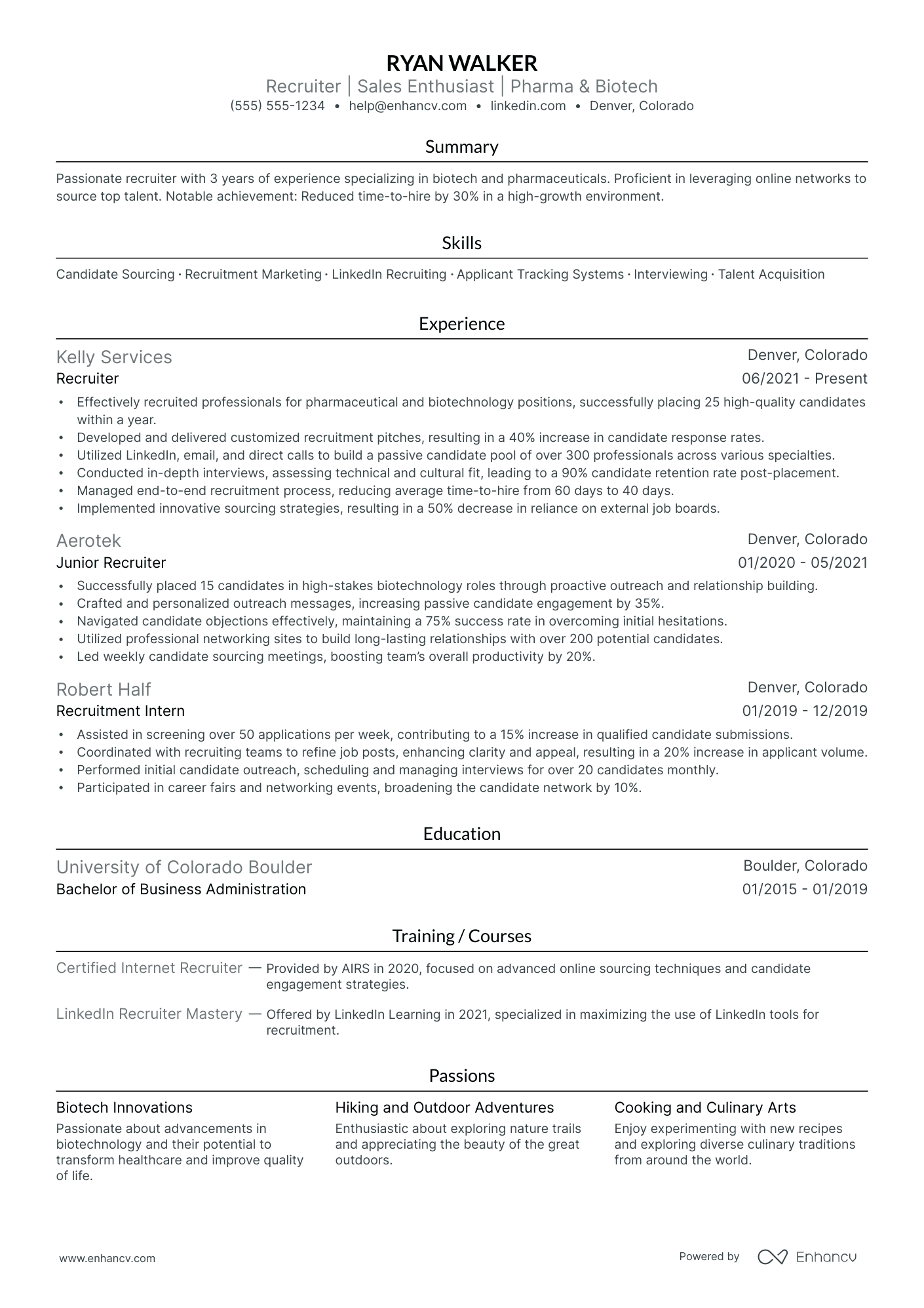 Staffing Recruiter resume example