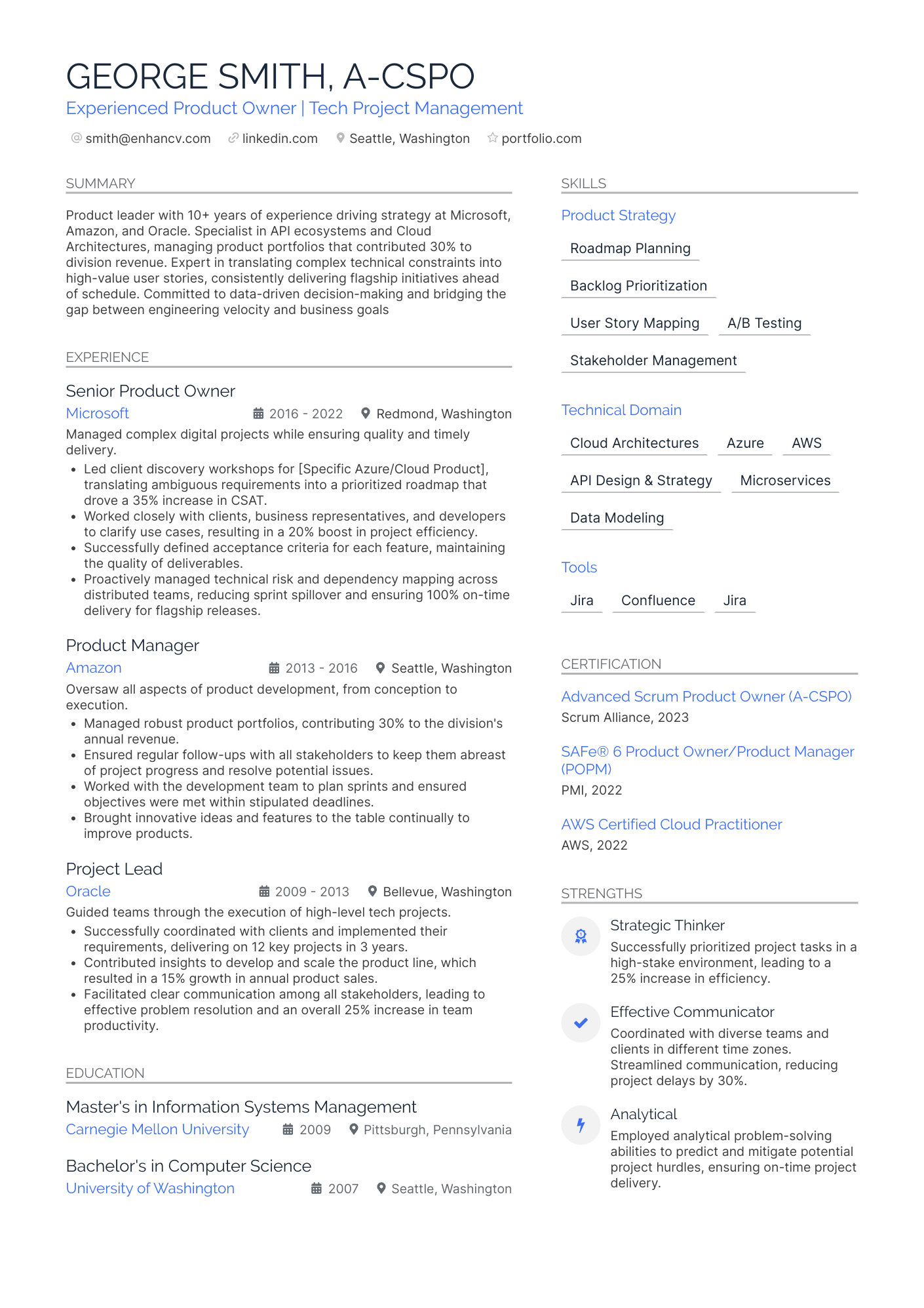 Product Owner resume example