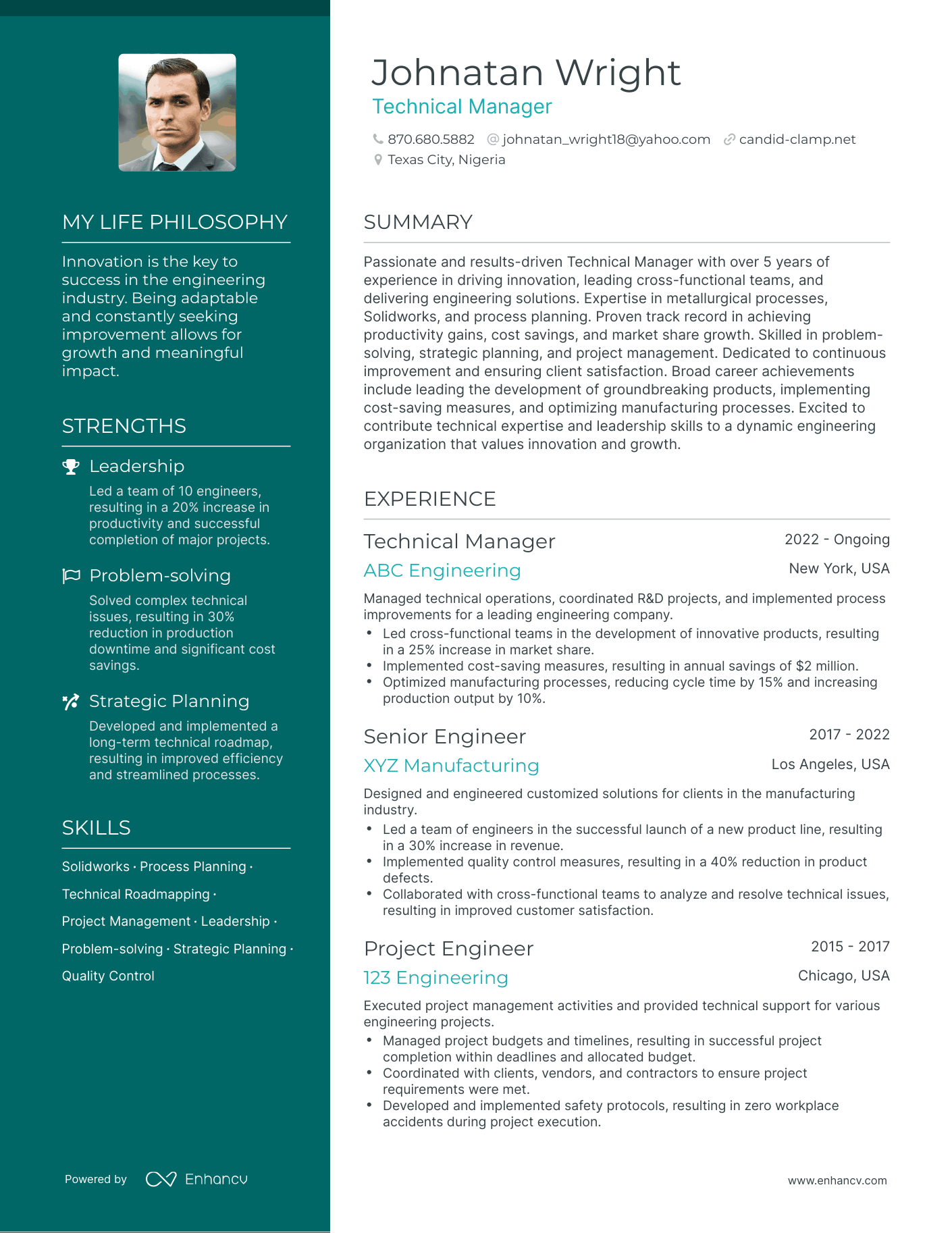 Creative Technical Manager Resume Example