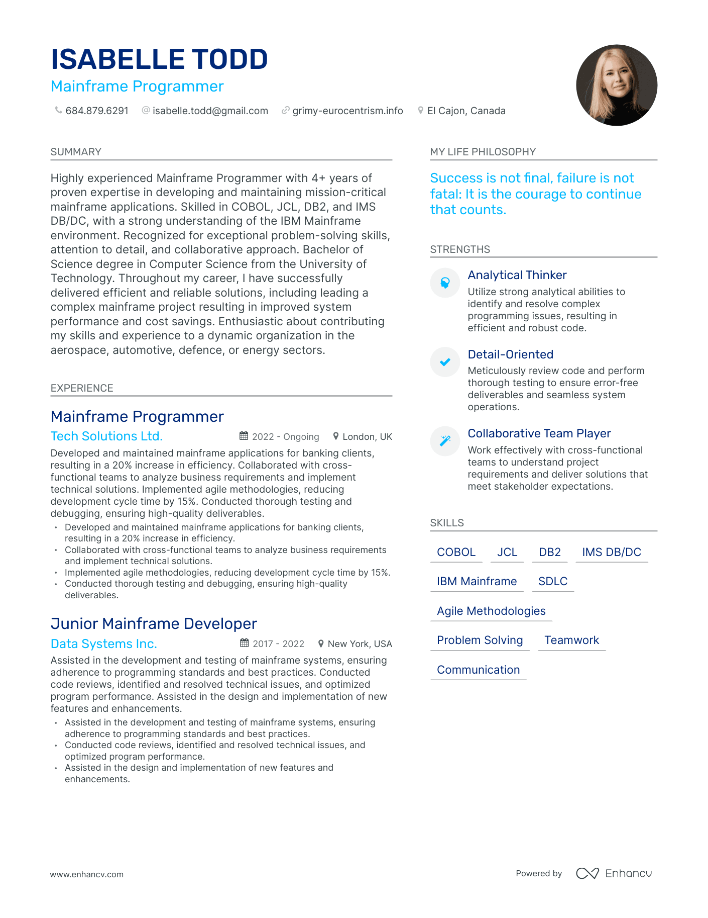 Mainframe Programmer resume example
