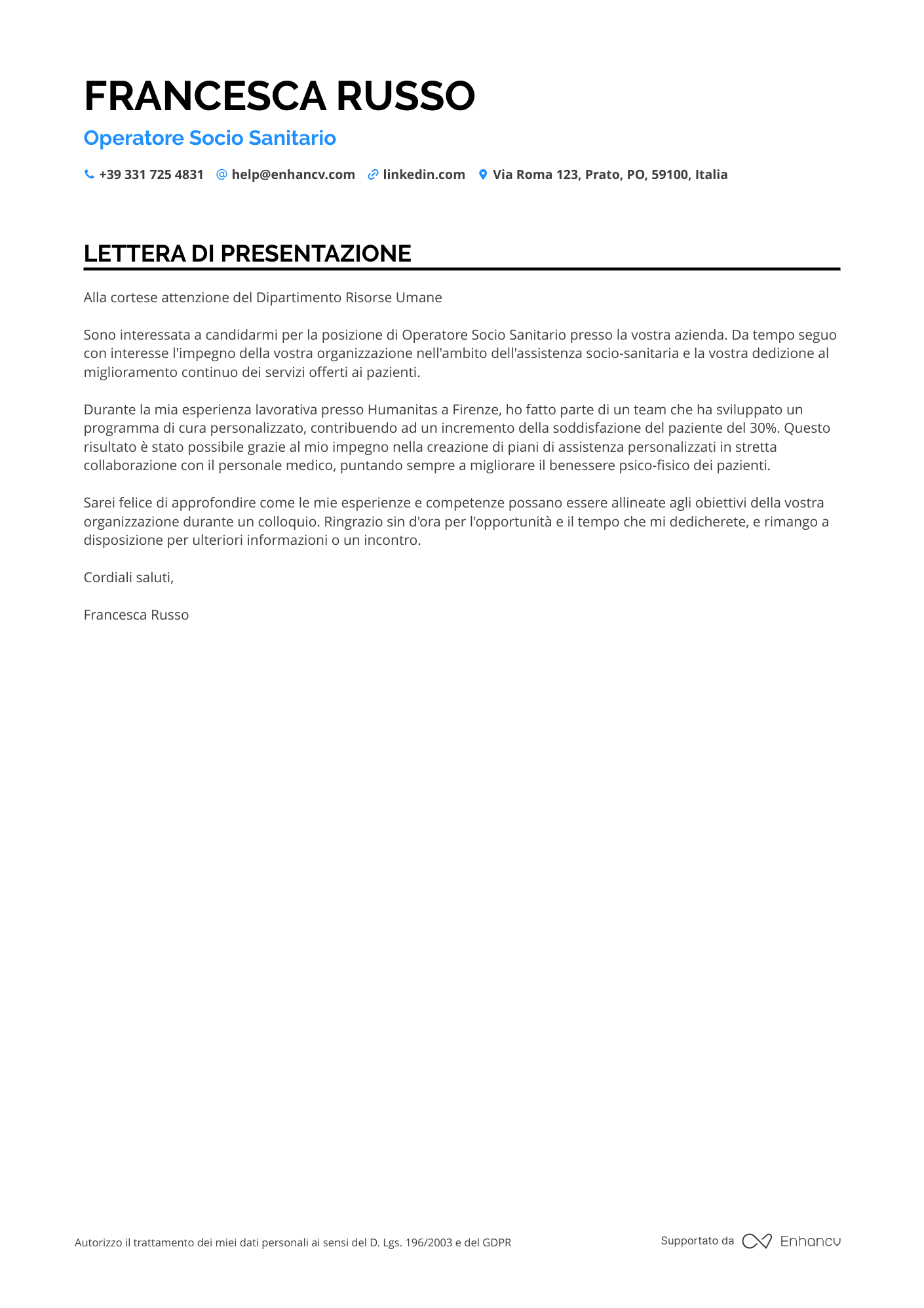 OSS Lettera di presentazione