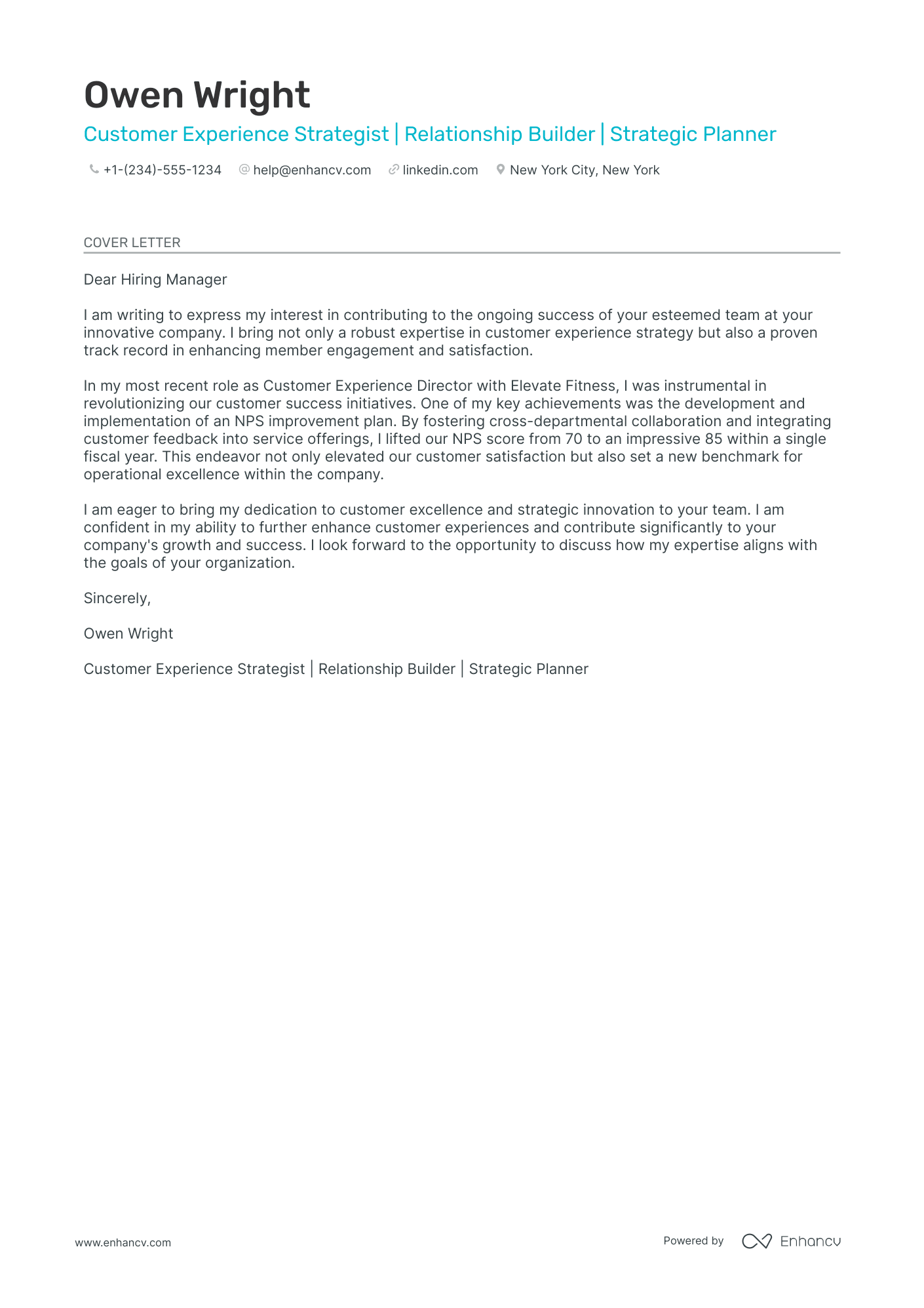 Hospitality Manager cover letter