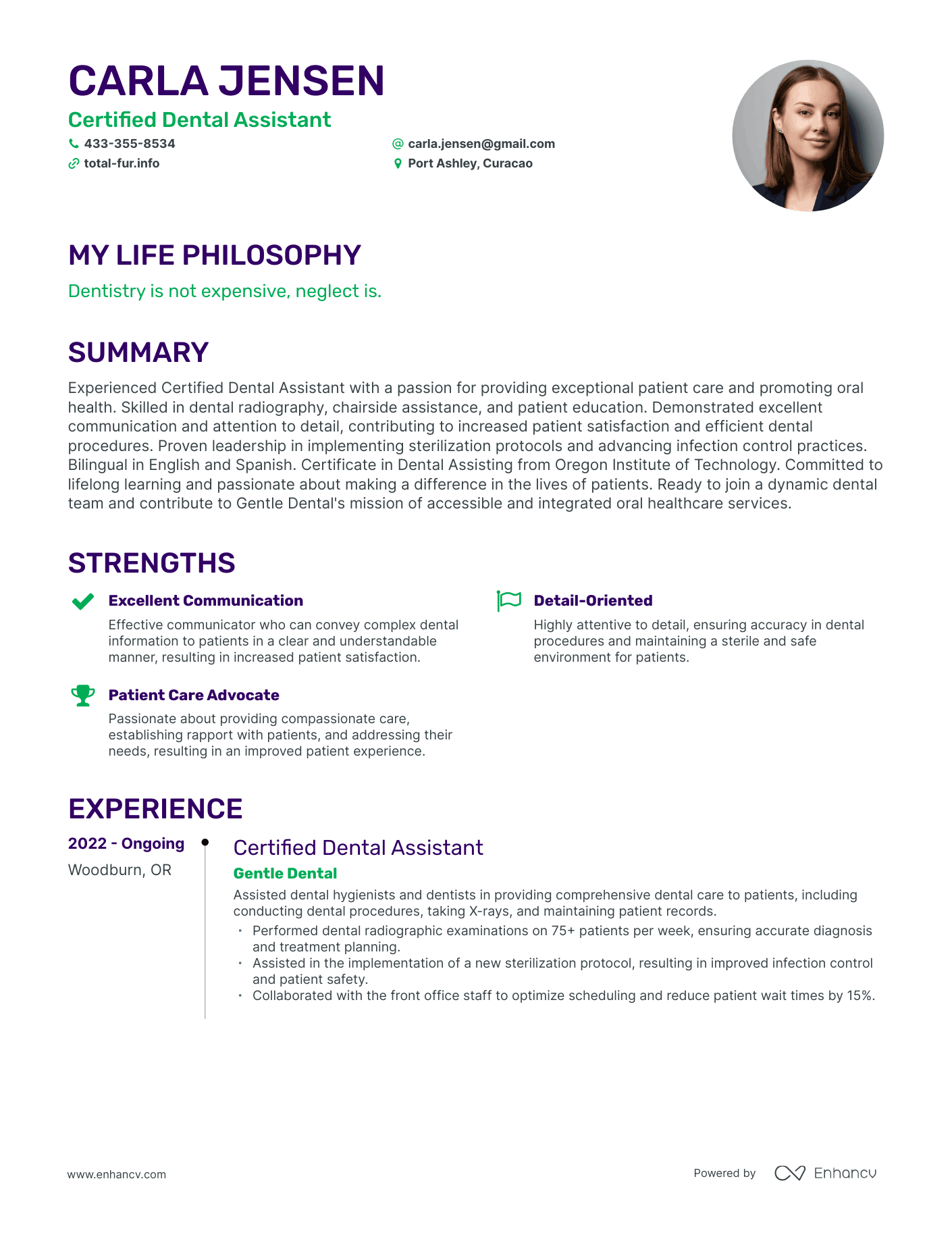 Creative Certified Dental Assistant Resume Example