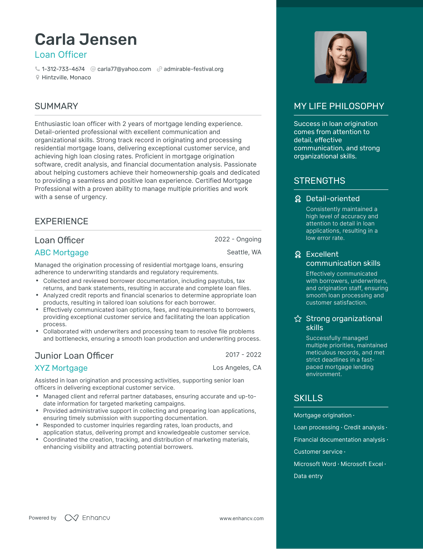 Modern Loan Officer Resume Example