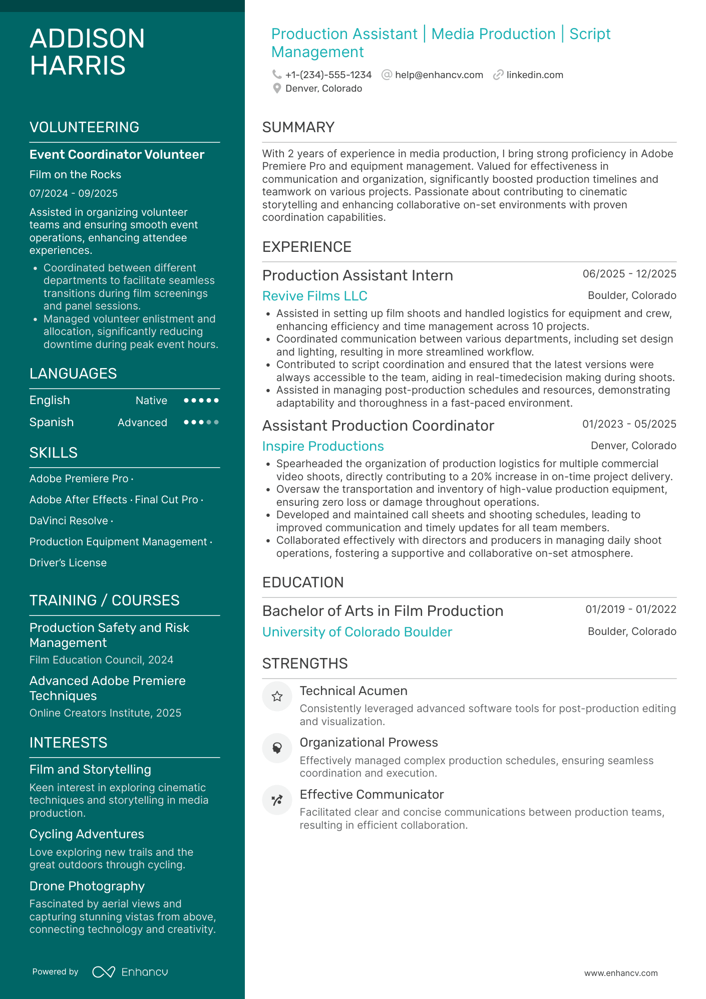 Production Assistant resume example