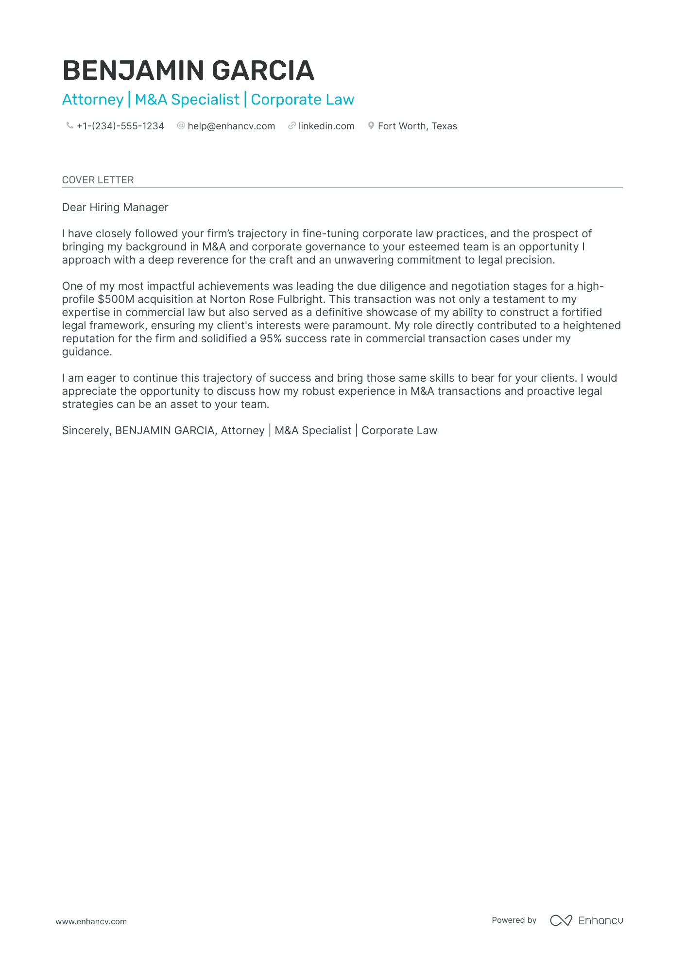 Corporate Lawyer cover letter