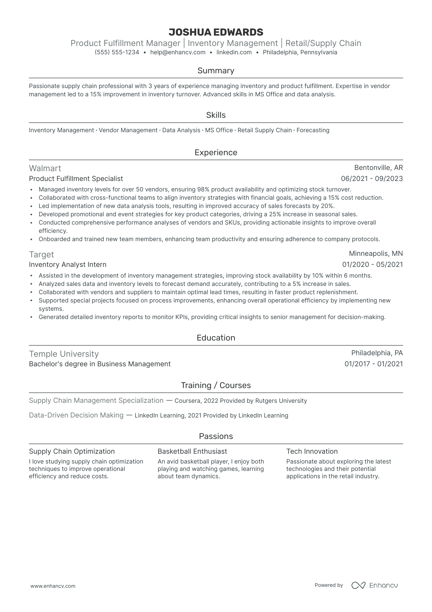 Global Inventory Manager resume example