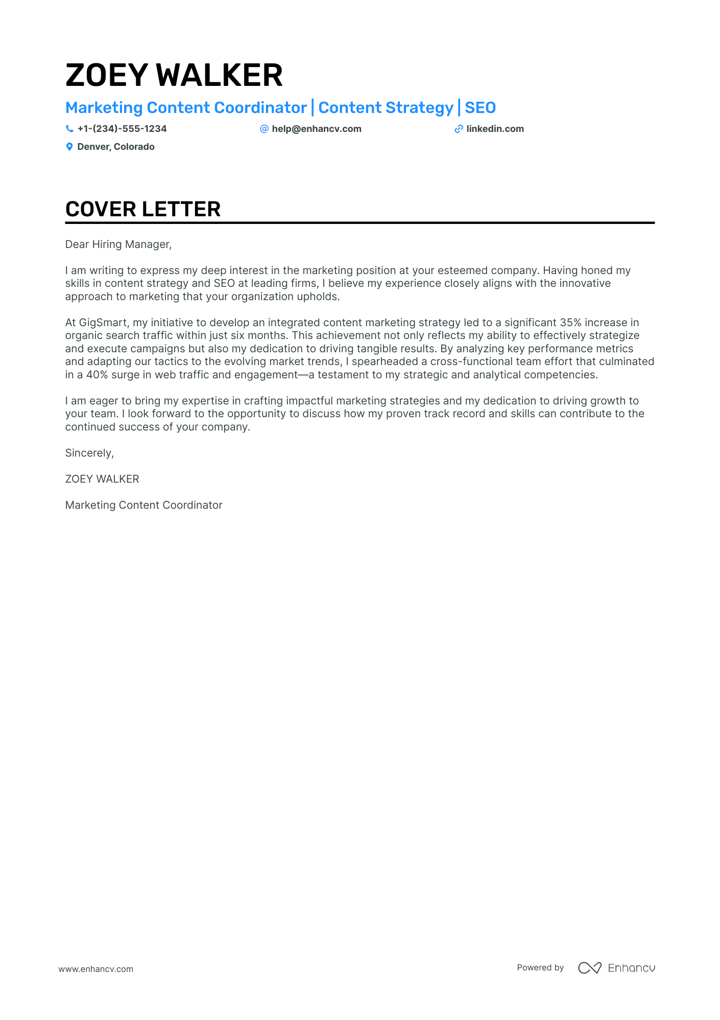 Marketing Coordinator cover letter