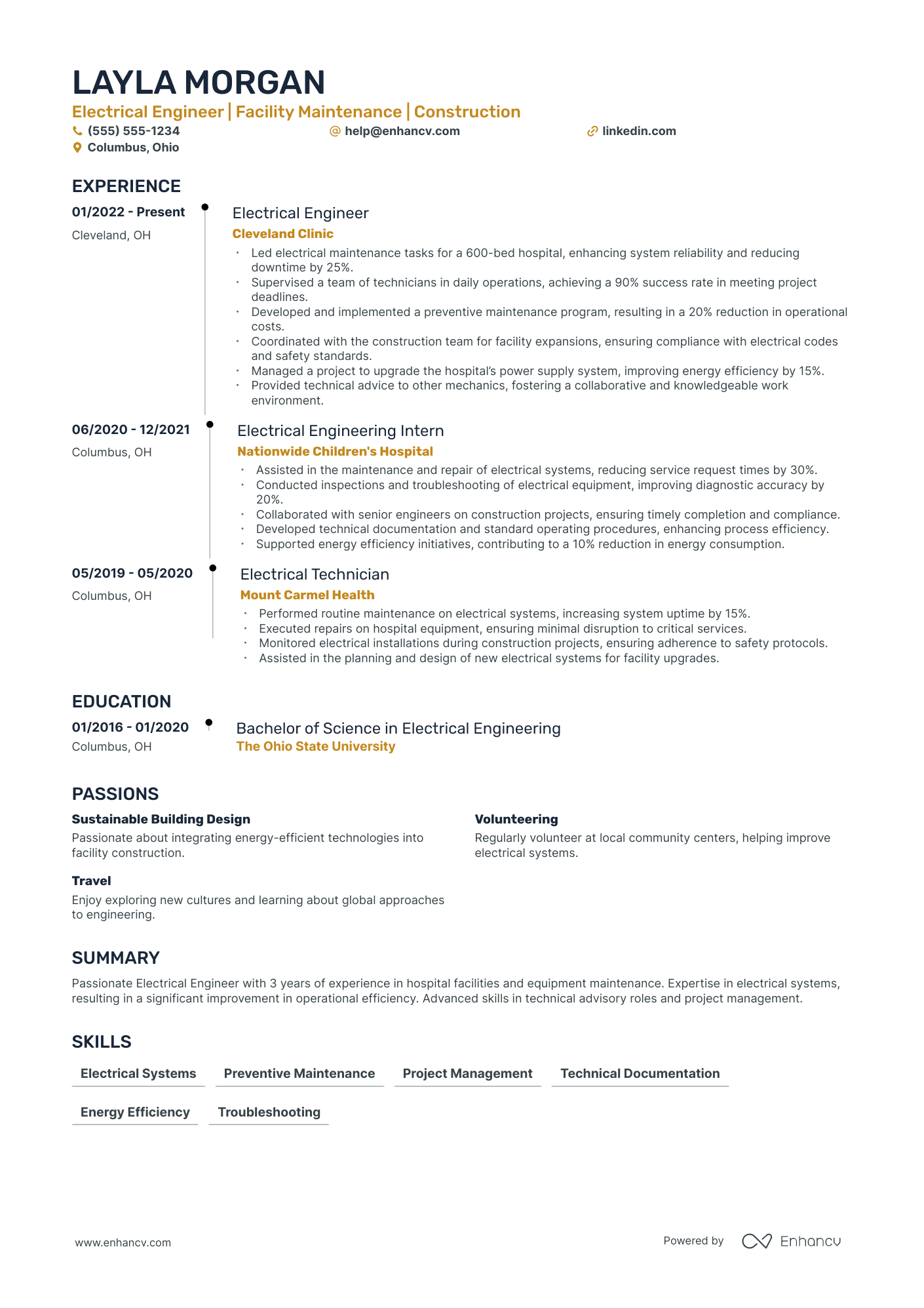 Certified Electrician resume example