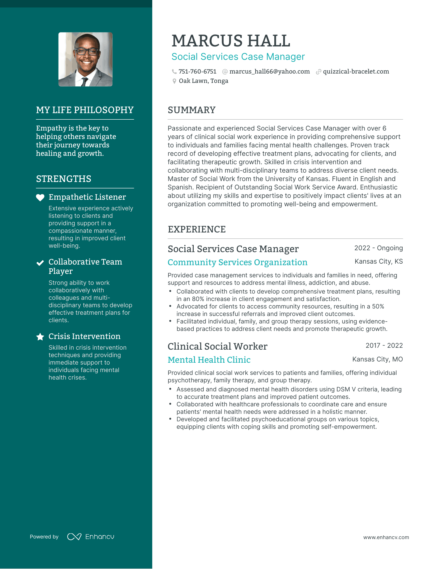 Creative Social Services Case Manager Resume Example