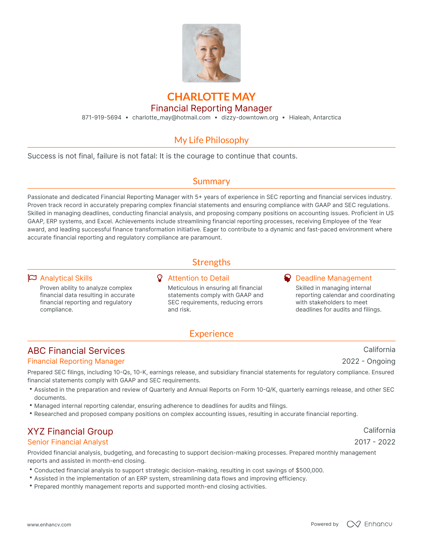 Modern Financial Reporting Manager Resume Example