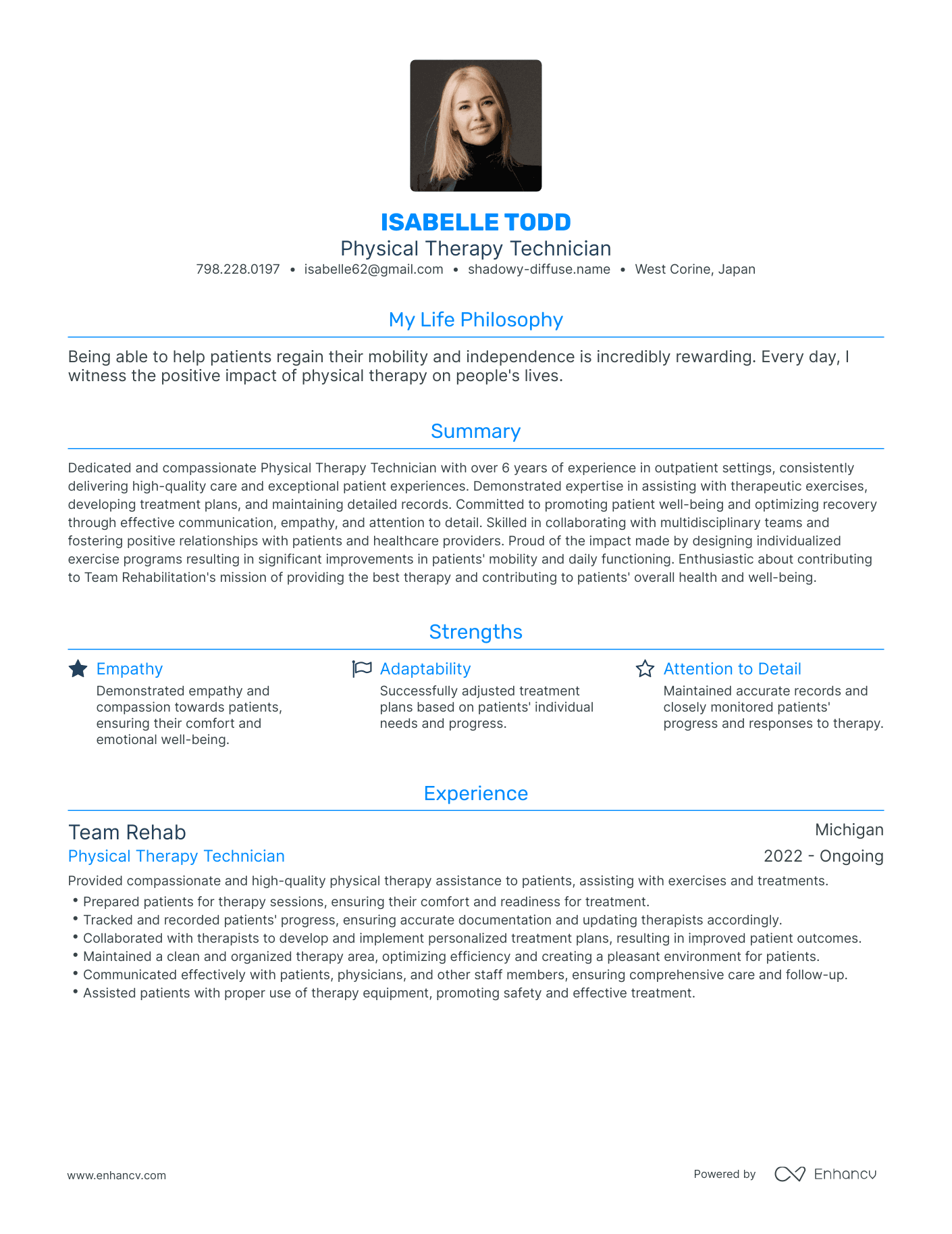 Modern Physical Therapy Technician Resume Example