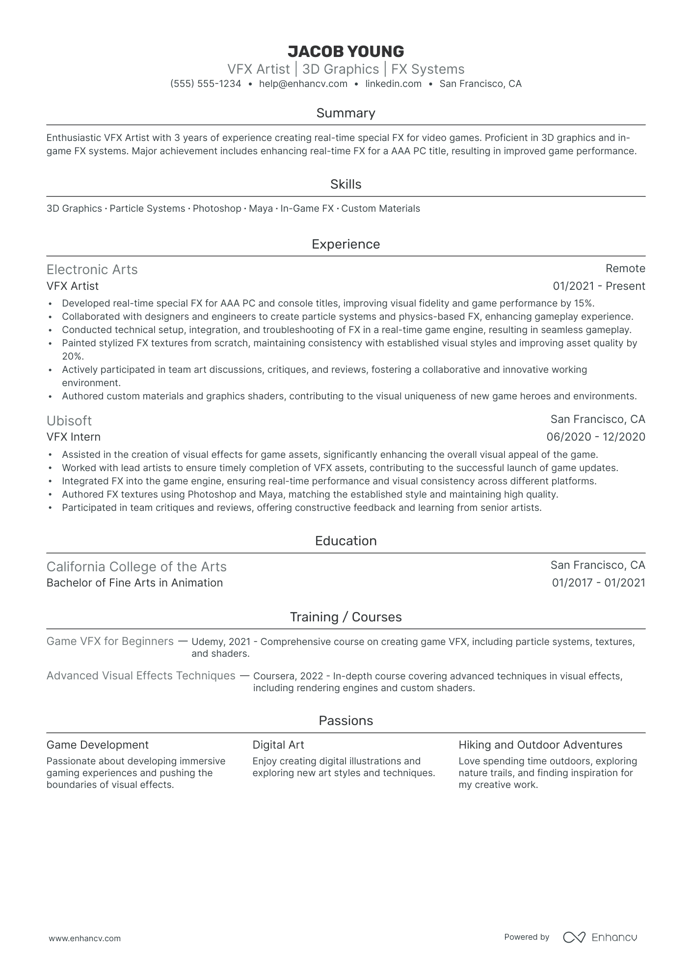 Senior VFX Artist resume example