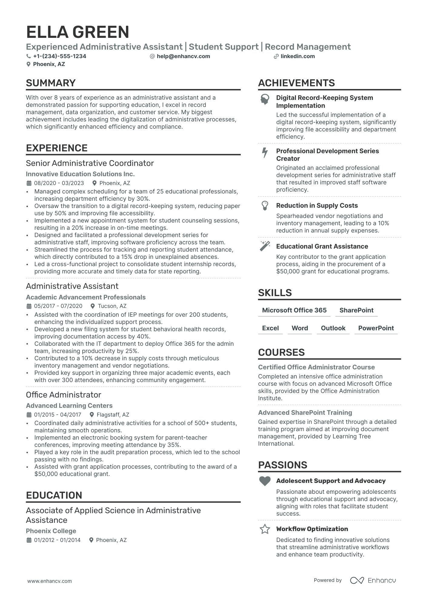 School Administrative Assistant resume example