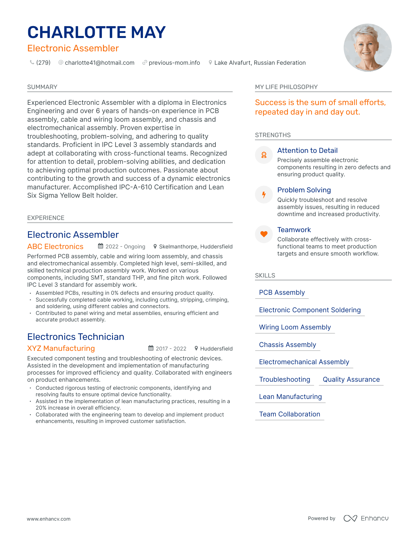 Electronic Assembler resume example
