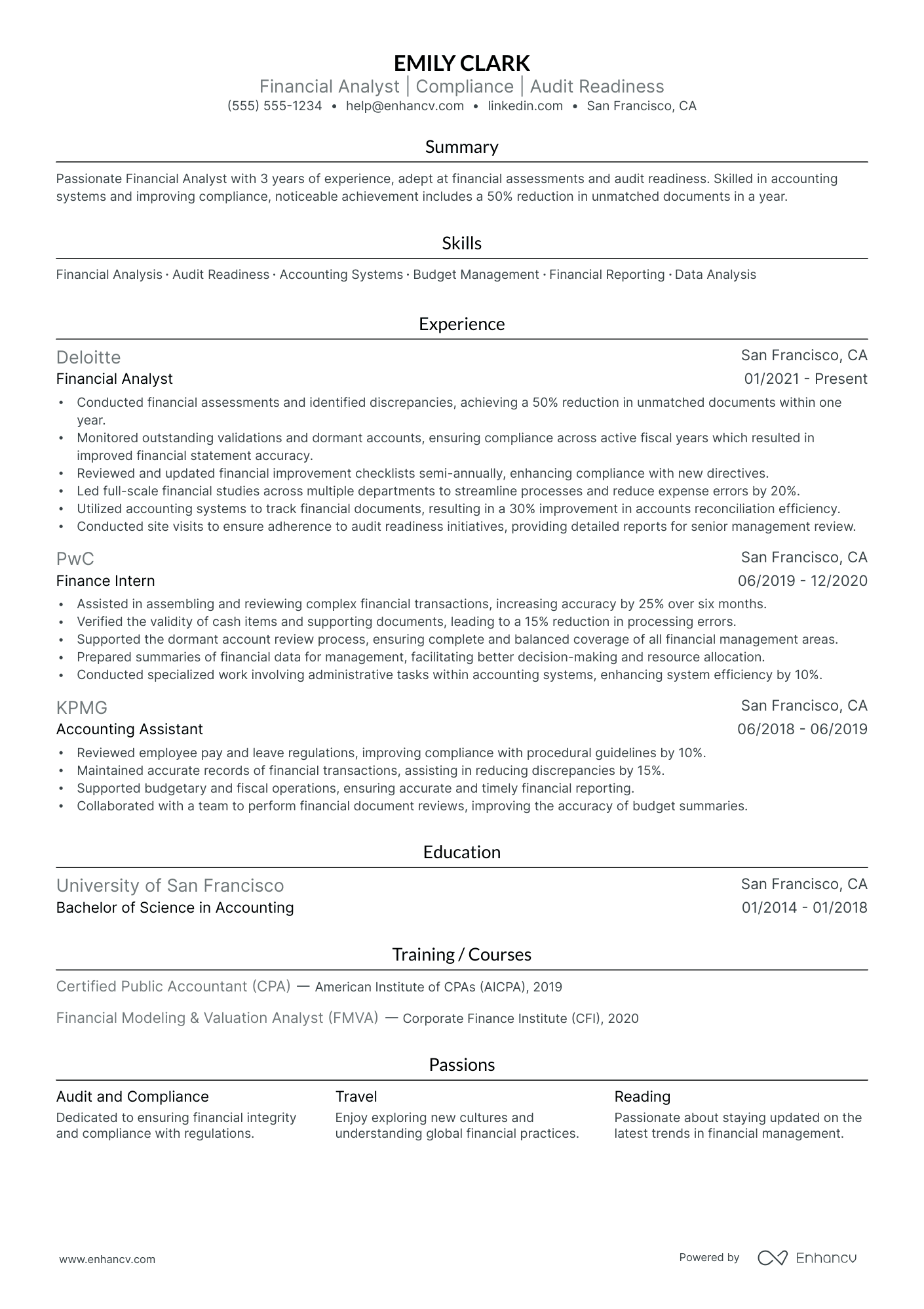 Corporate Financial Analyst resume example