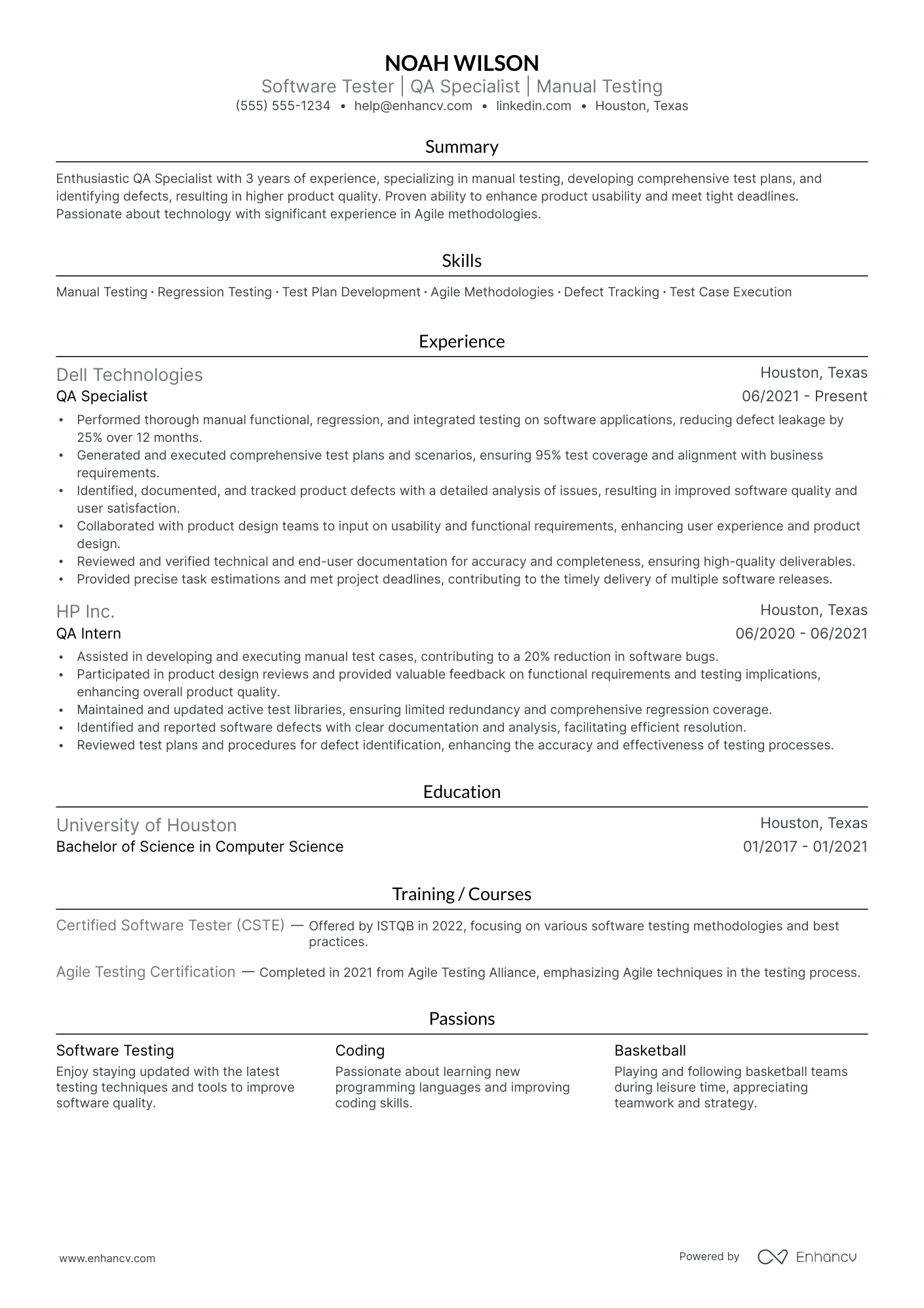 QA Tester resume example