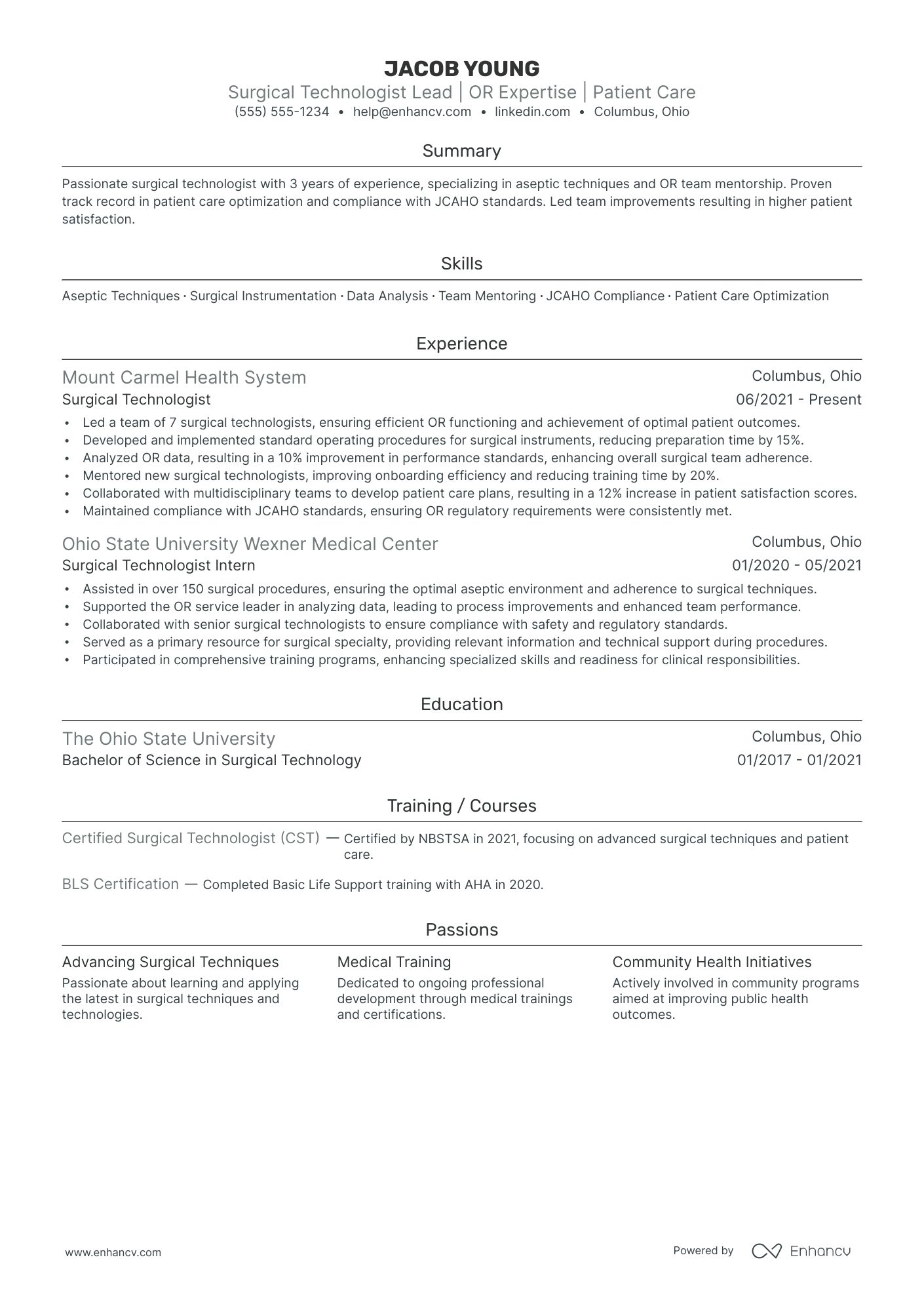 Lead Surgical Technologist resume example