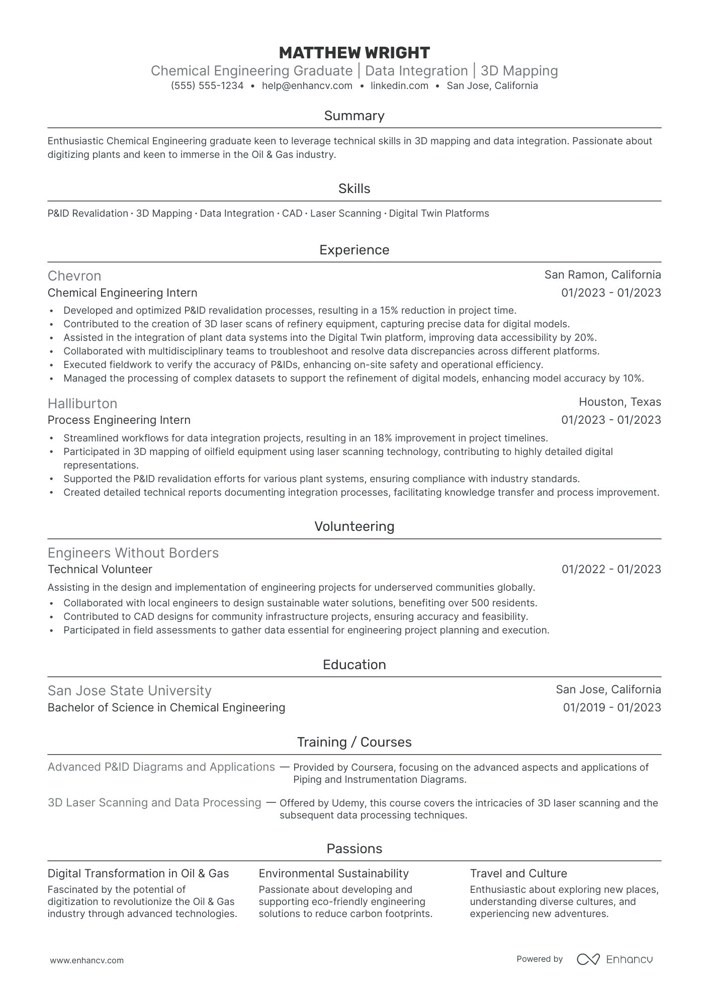 Entry-Level Chemical Engineer resume example