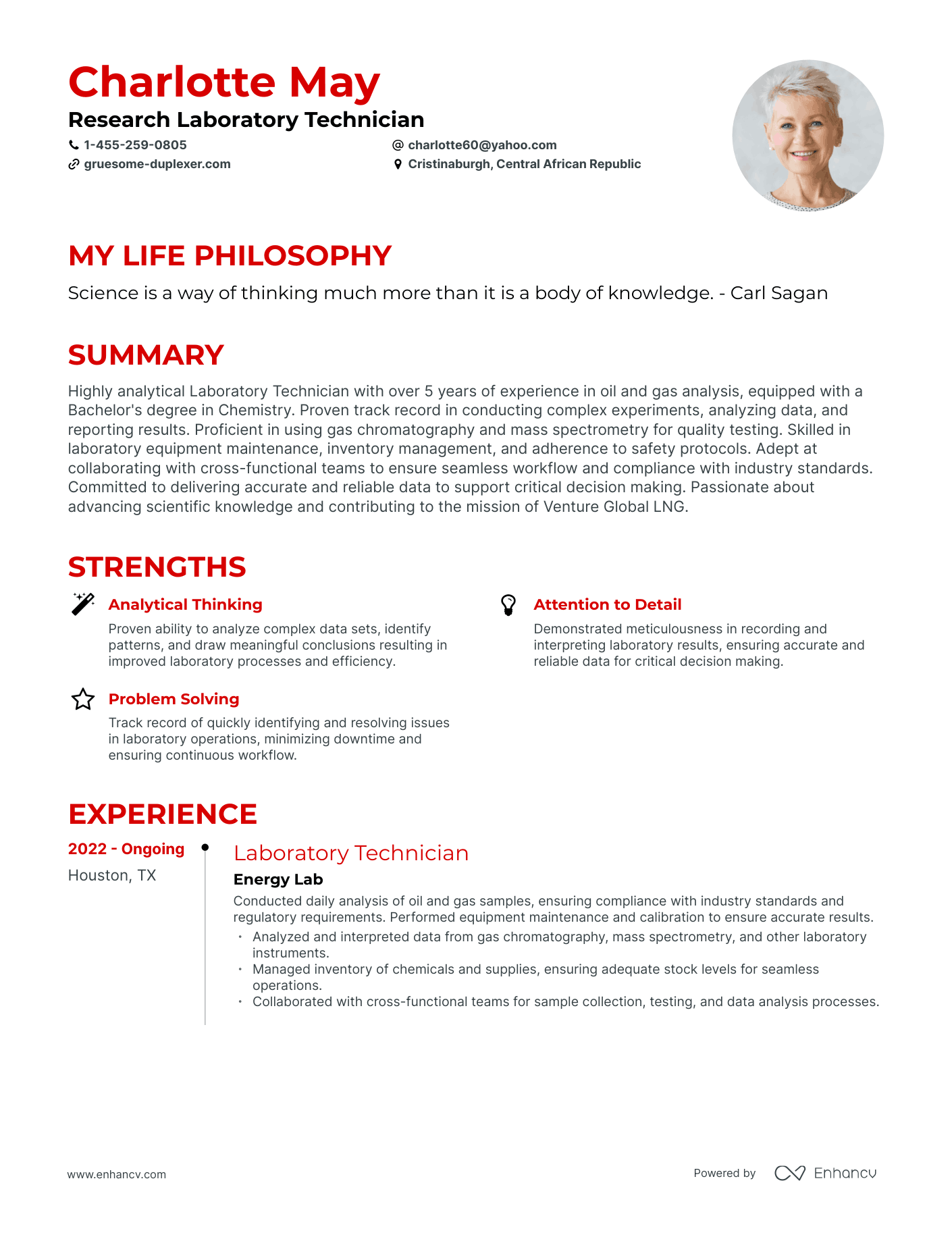 Creative Research Laboratory Technician Resume Example