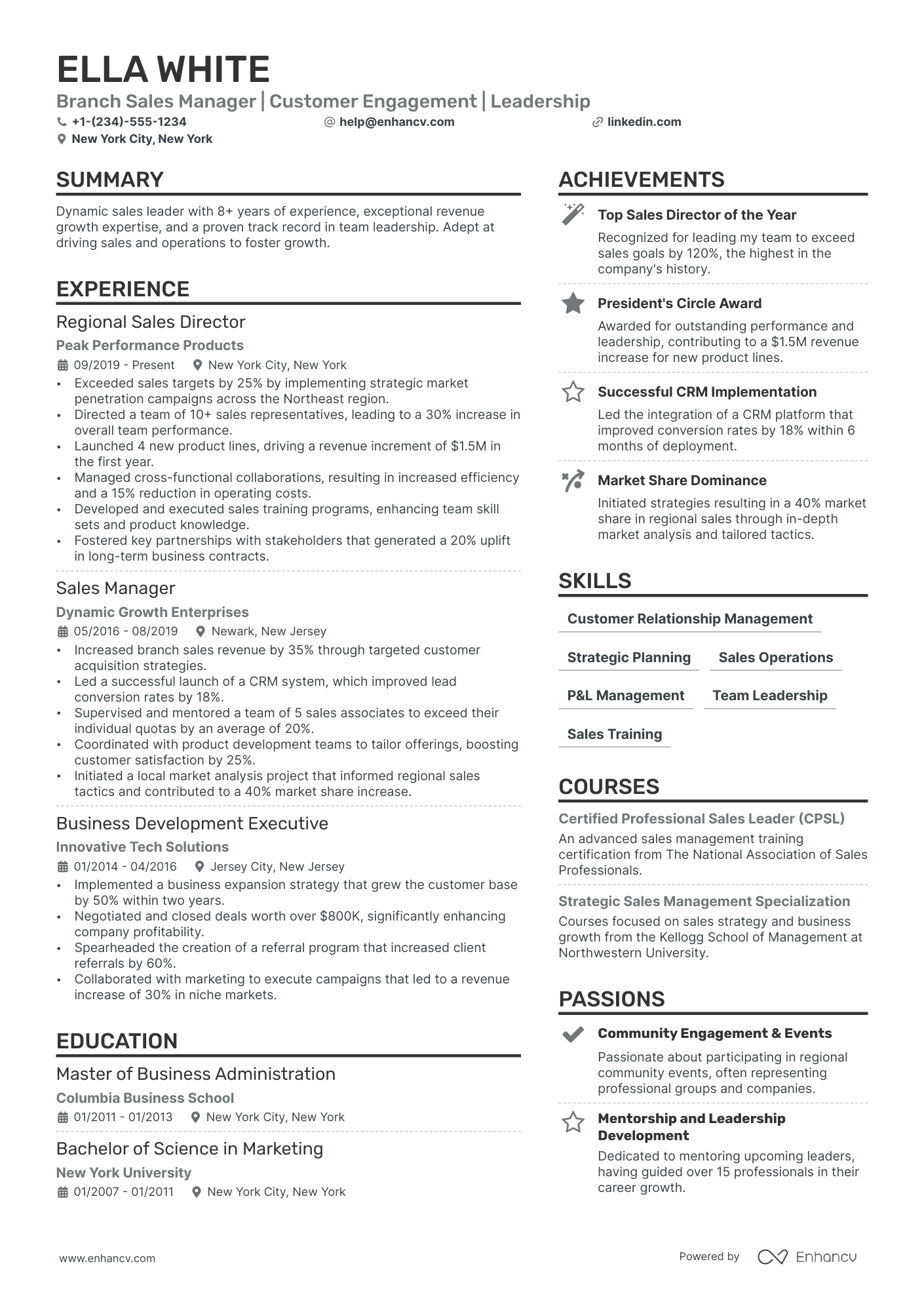 Branch Sales Manager resume example