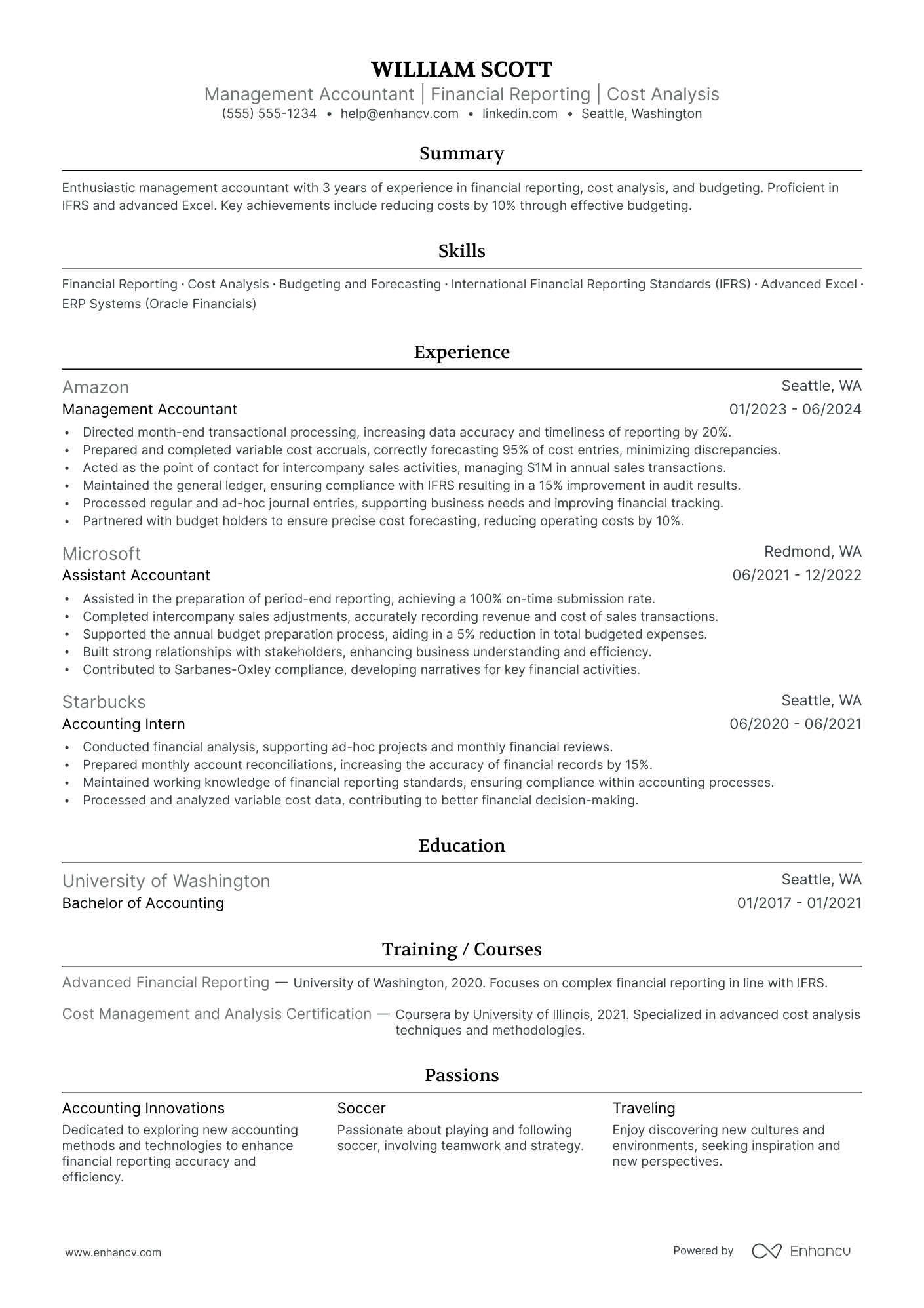 Management Accountant resume example