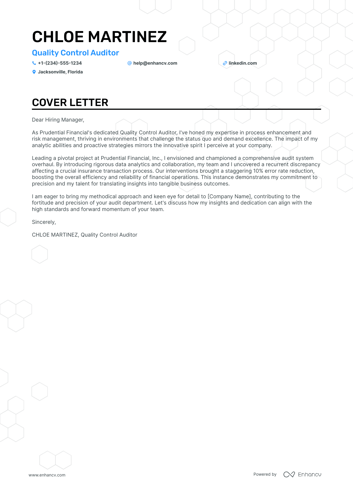 Quality Control Specialist cover letter