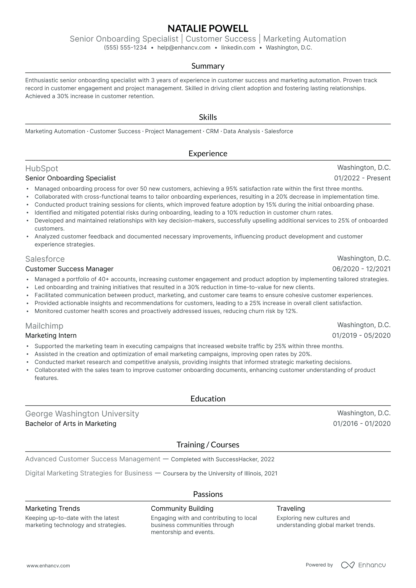 Senior Onboarding Specialist resume example